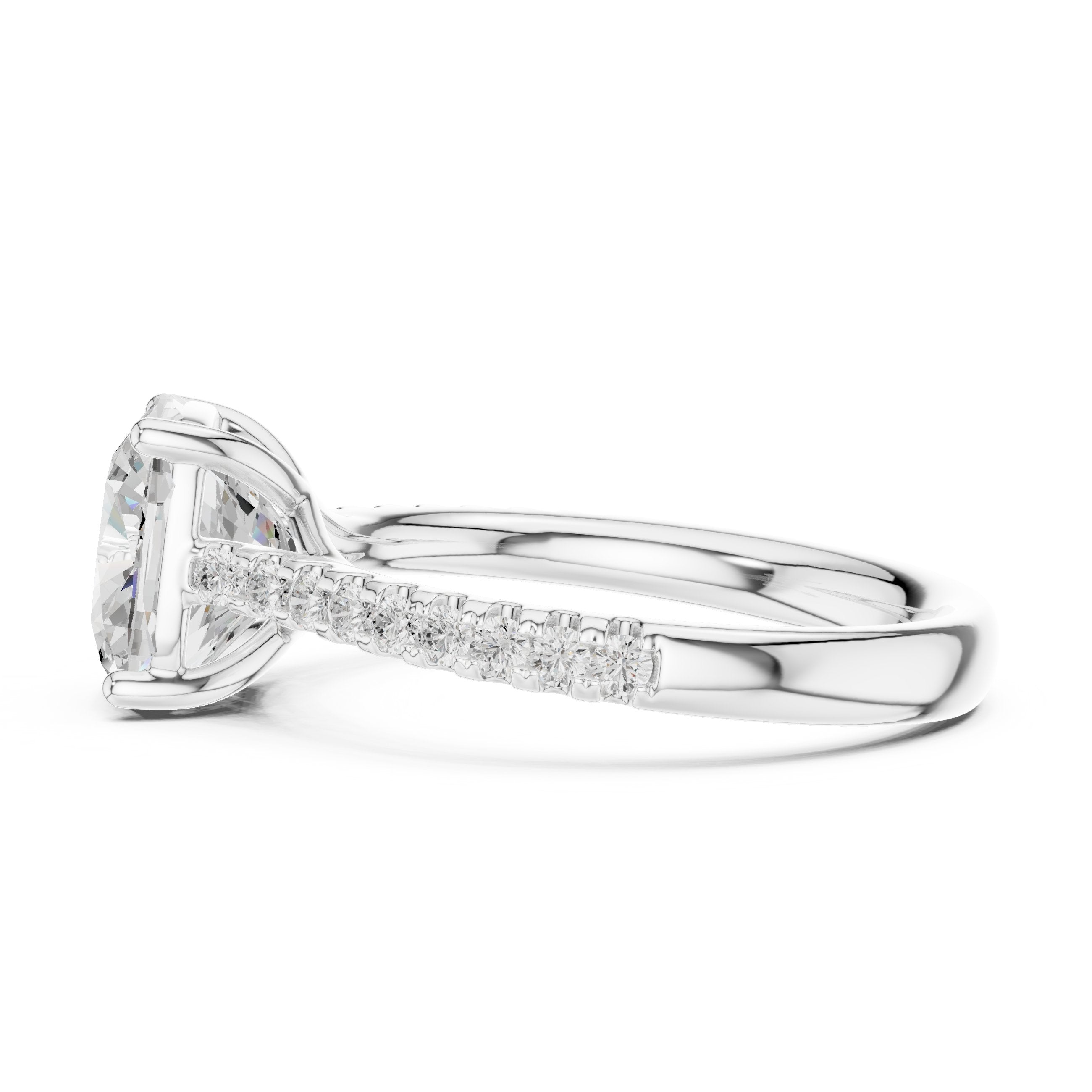 Cushion Cut Diamond Engagement Ring with Pavé Band in White Gold - VYKA Diamonds
