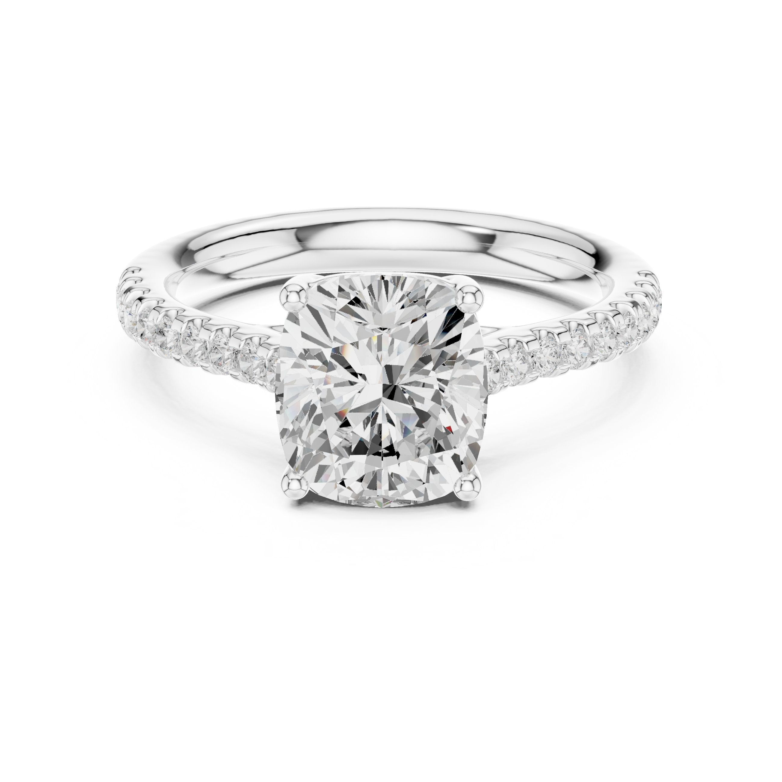 Cushion Cut Diamond Engagement Ring with Pavé Band in White Gold - VYKA Diamonds