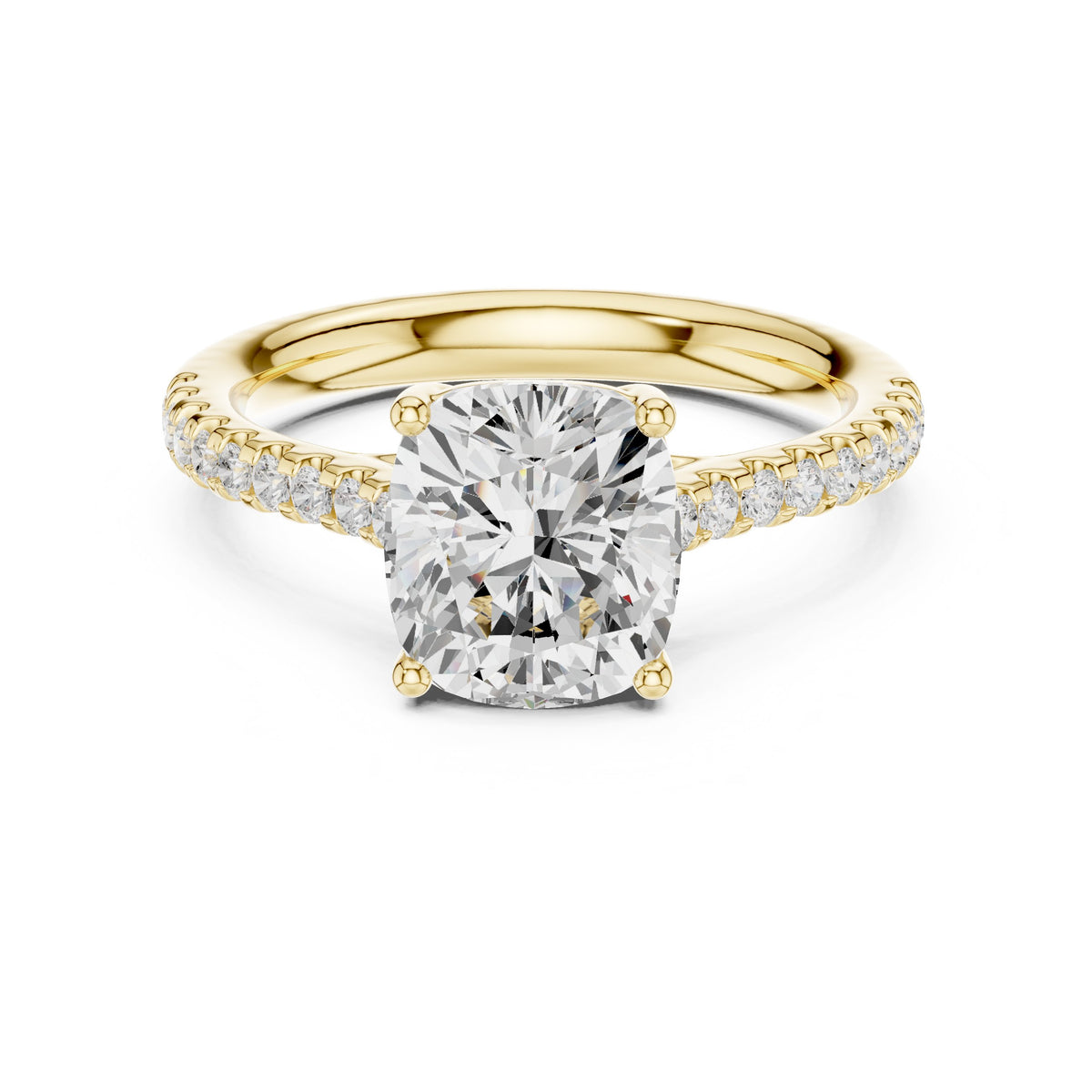 Cushion Cut Diamond Engagement Ring with Pavé Band