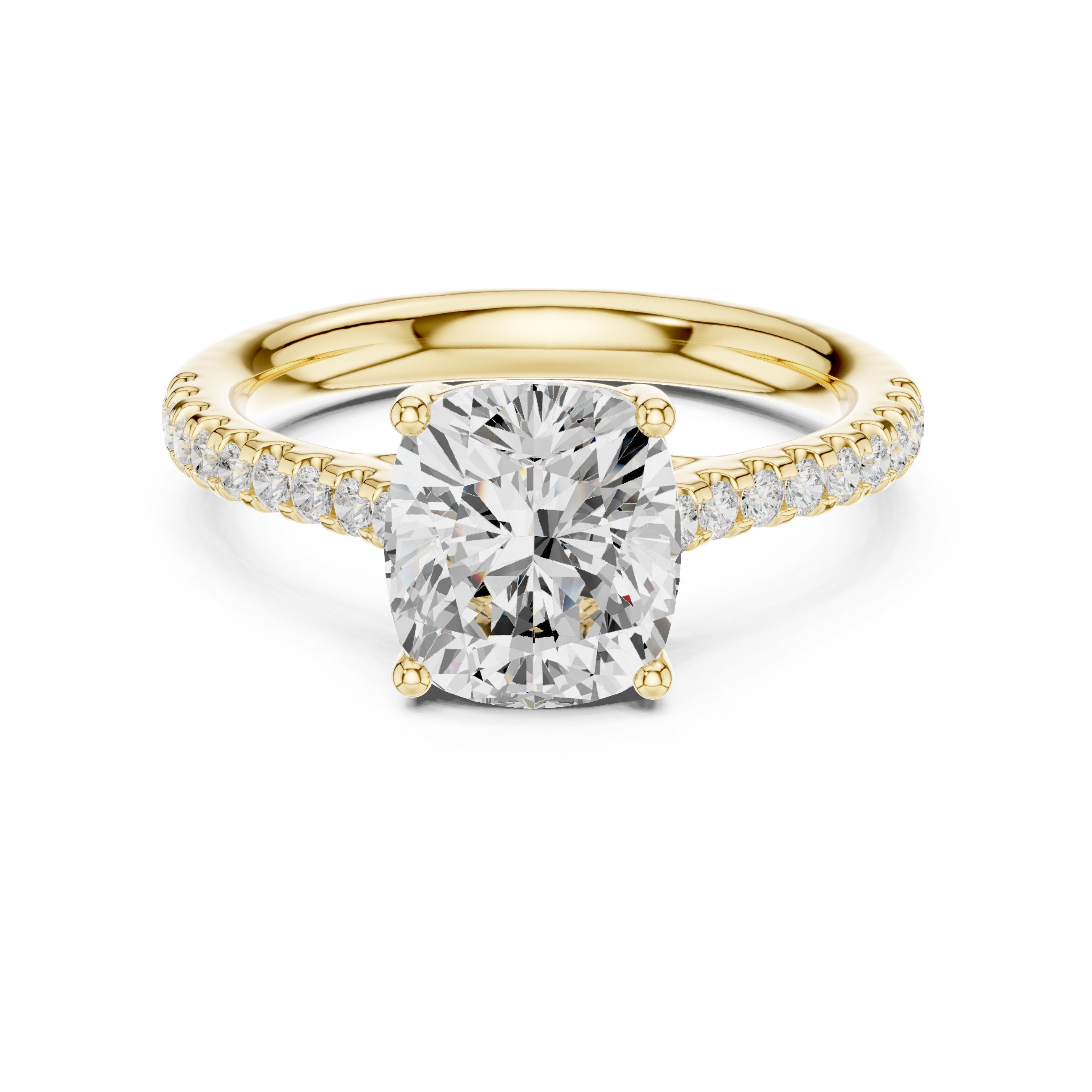 Cushion Cut Diamond Engagement Ring with Pavé Band in Yellow Gold - VYKA Diamonds