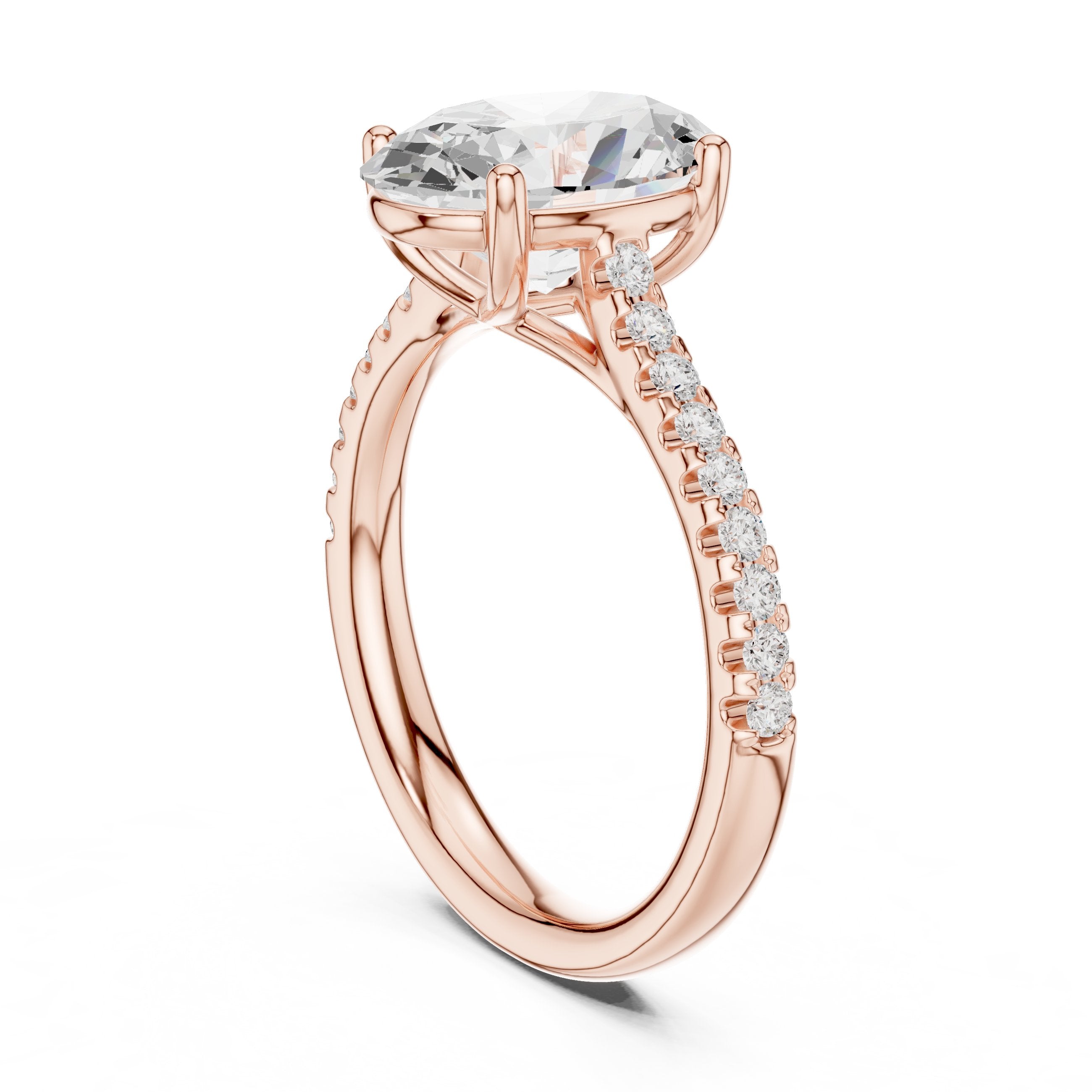 Oval Diamond Cathedral Solitaire Engagement Ring in Rose Gold - VYKA Diamonds