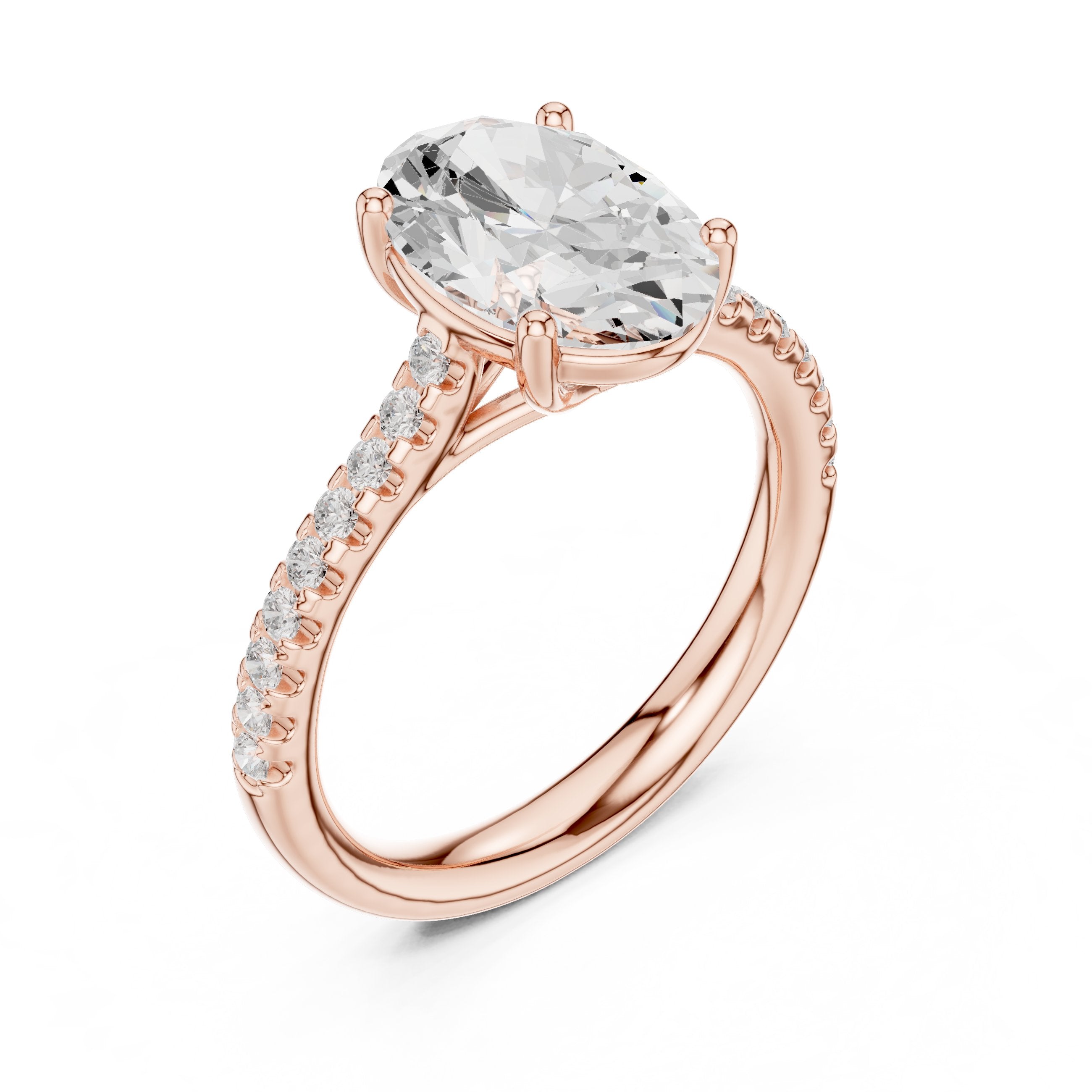 Oval Diamond Cathedral Solitaire Engagement Ring in Rose Gold - VYKA Diamonds