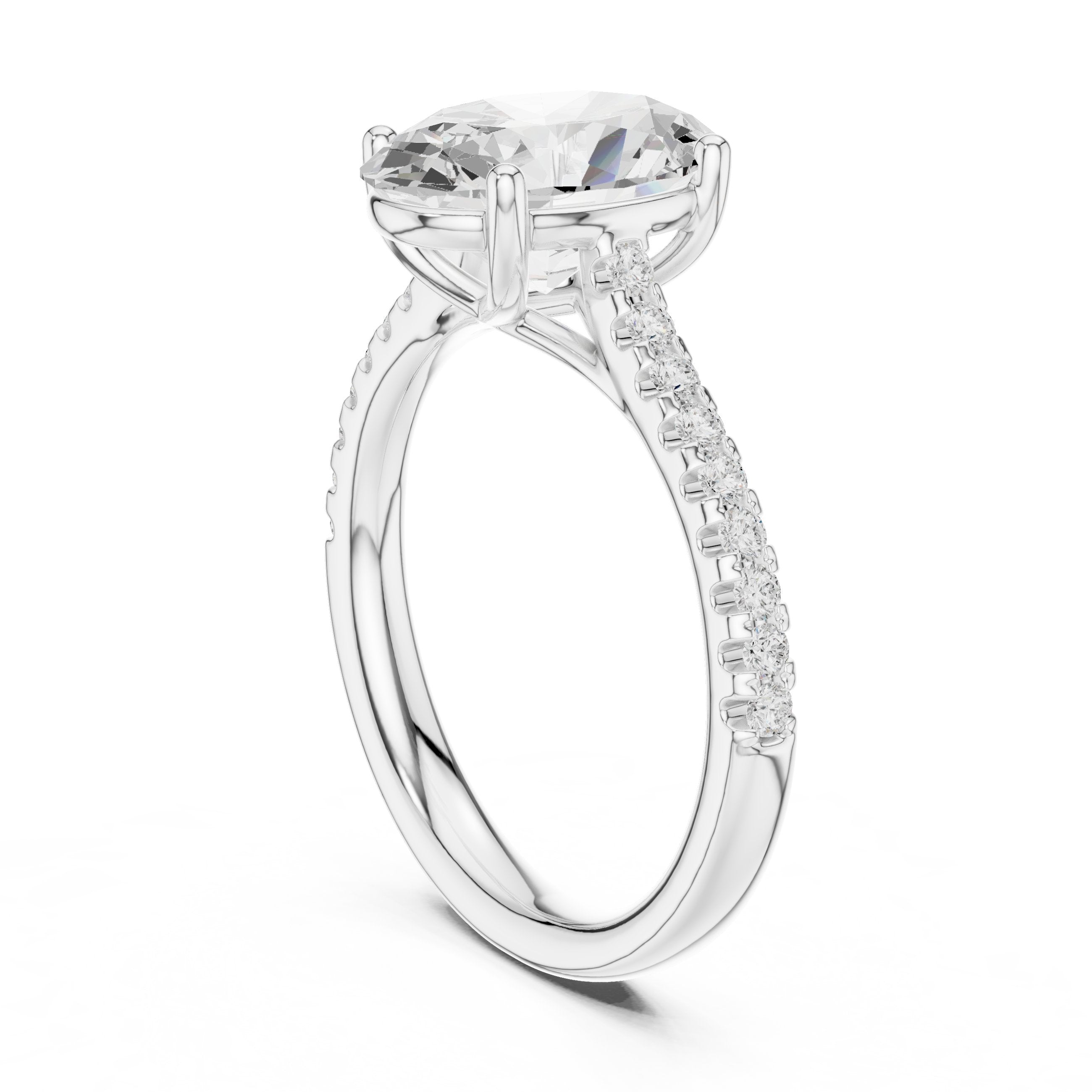 Oval Diamond Cathedral Solitaire Engagement Ring in White Gold - VYKA Diamonds