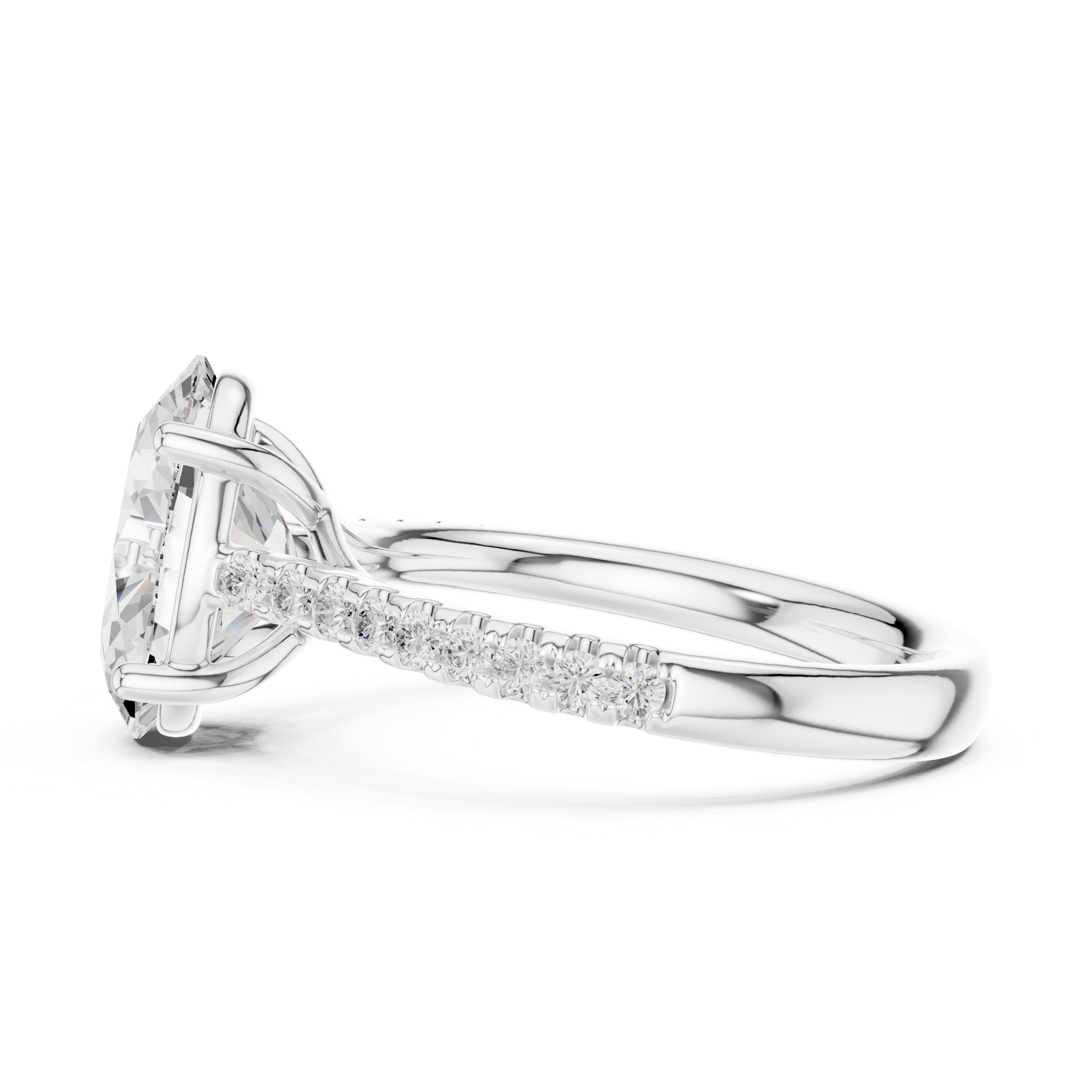 Oval Diamond Cathedral Solitaire Engagement Ring in White Gold - VYKA Diamonds