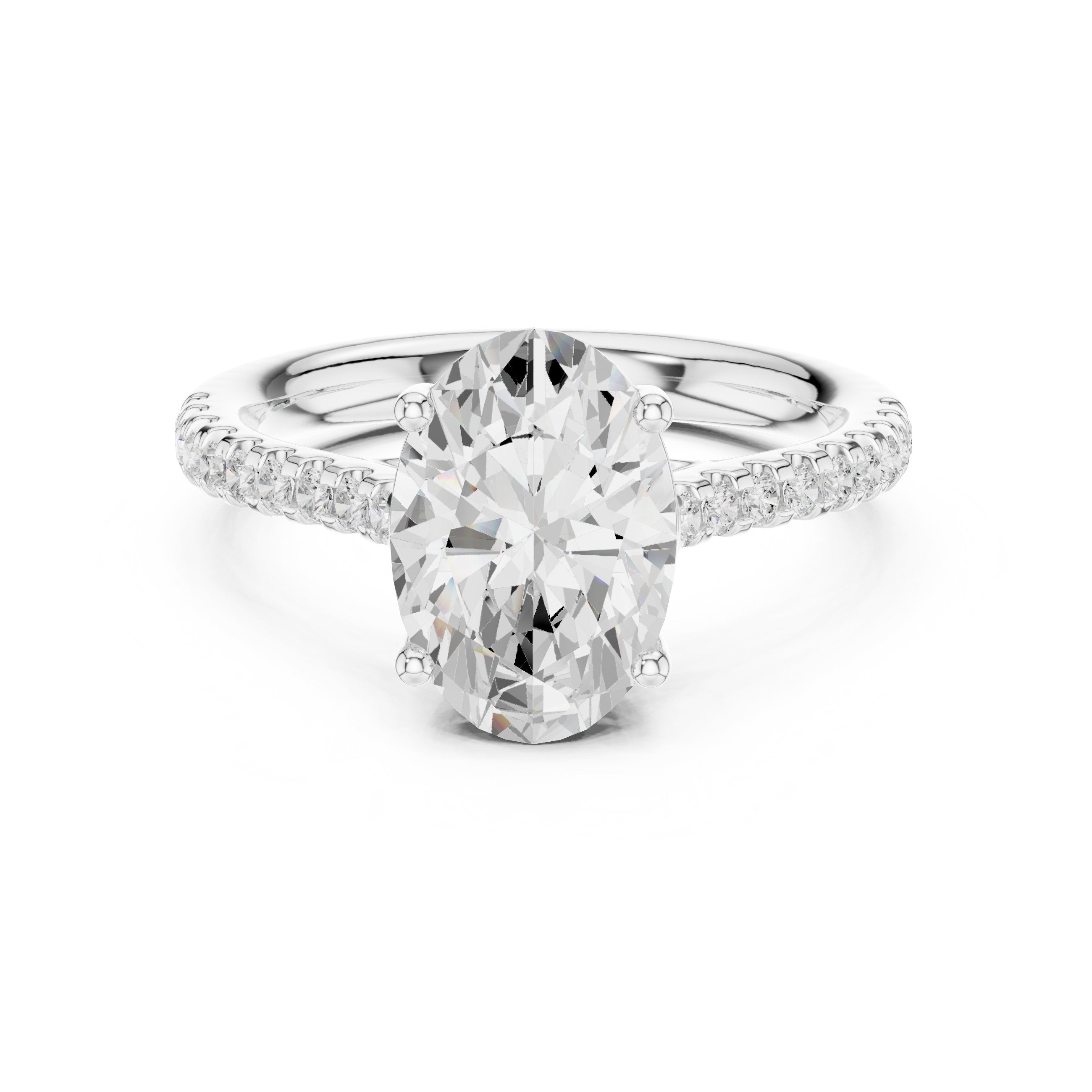 Oval Diamond Cathedral Solitaire Engagement Ring in White Gold - VYKA Diamonds
