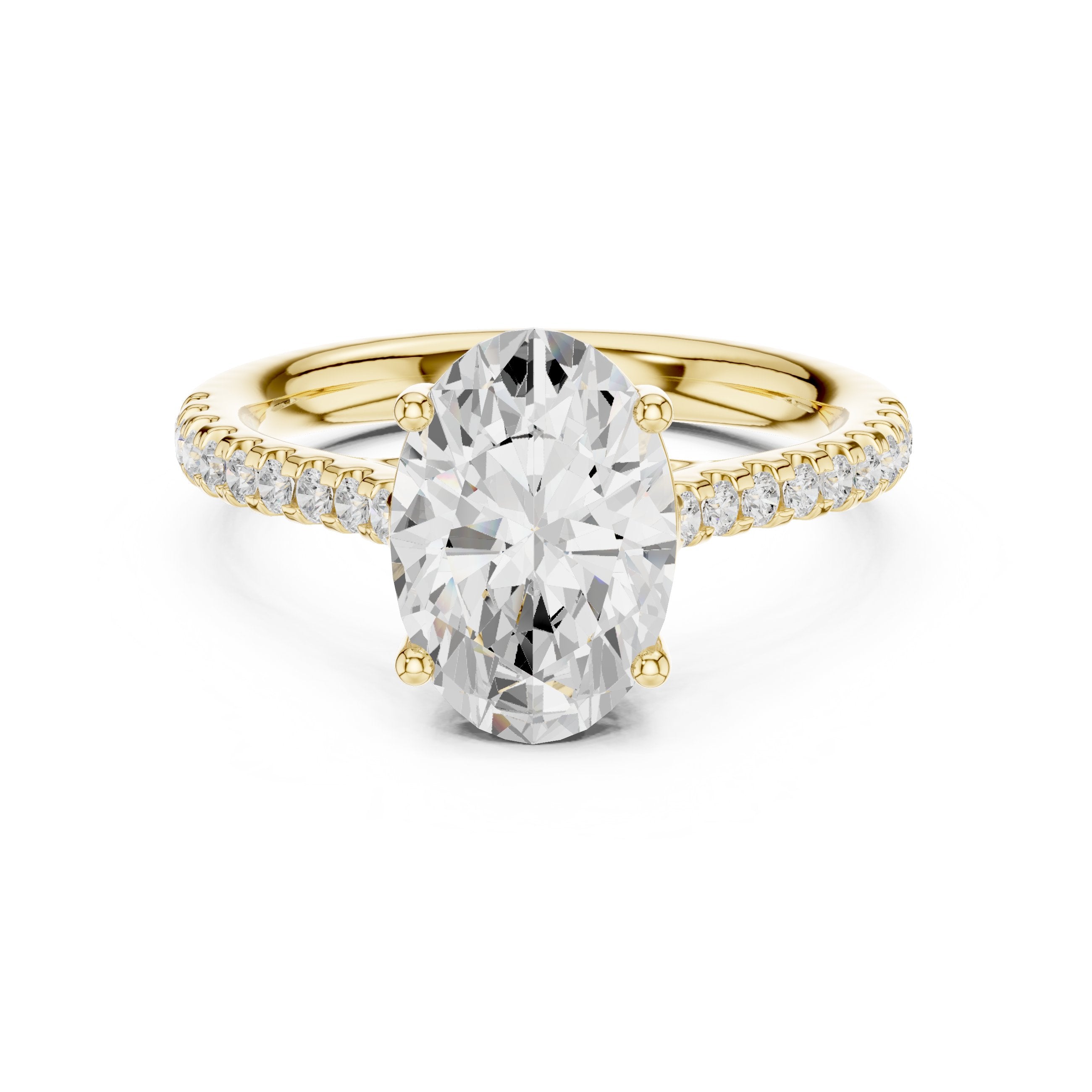 Oval Diamond Cathedral Solitaire Engagement Ring in Yellow Gold - VYKA Diamonds