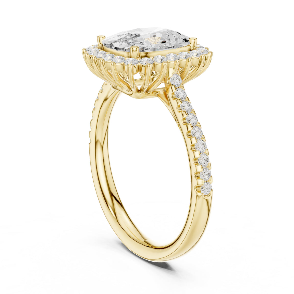 Cushion Cut Halo Engagement Ring with Pavé Band