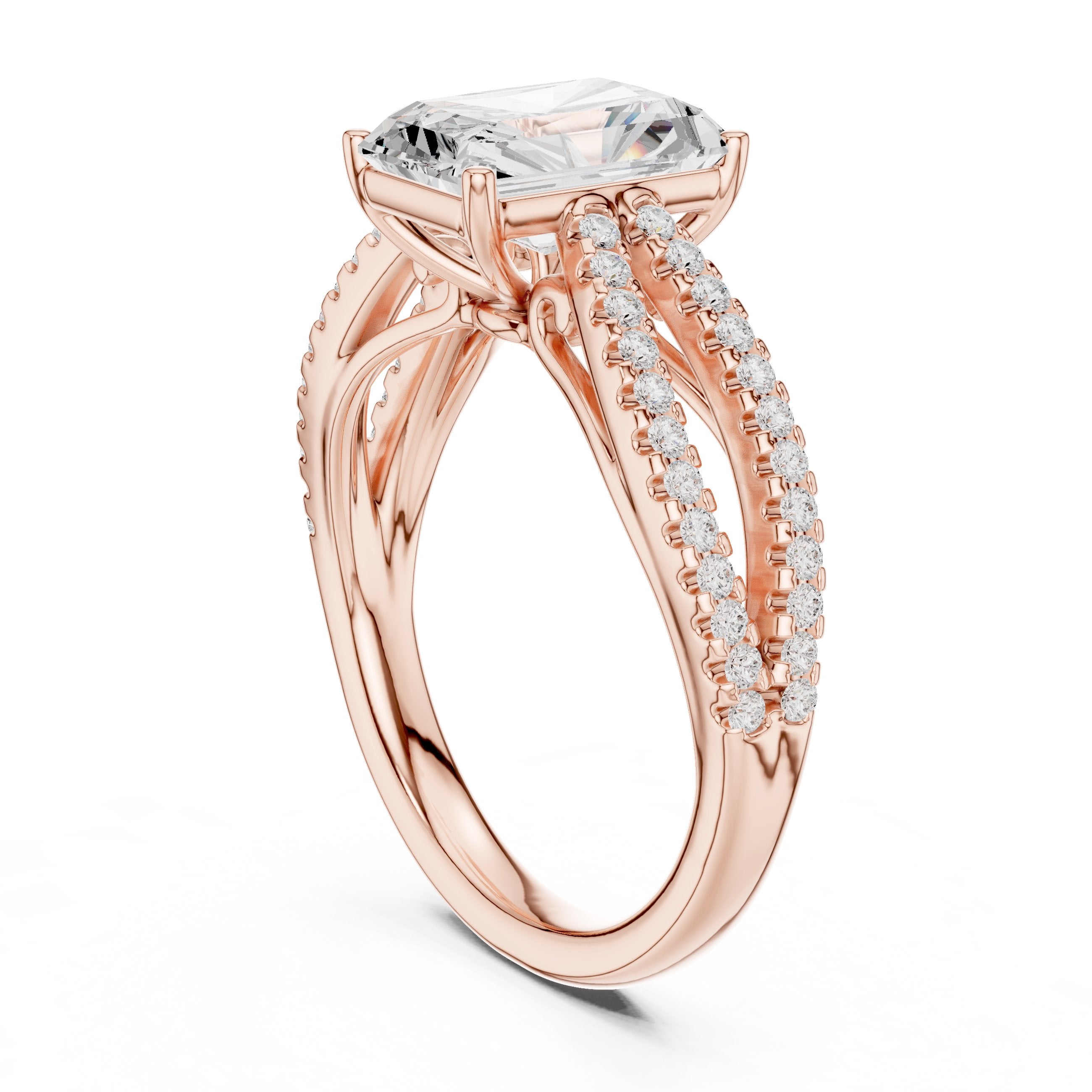 Radiant Cut Engagement Ring with Crossover Pavé Split Shank in Rose Gold - VYKA Diamonds