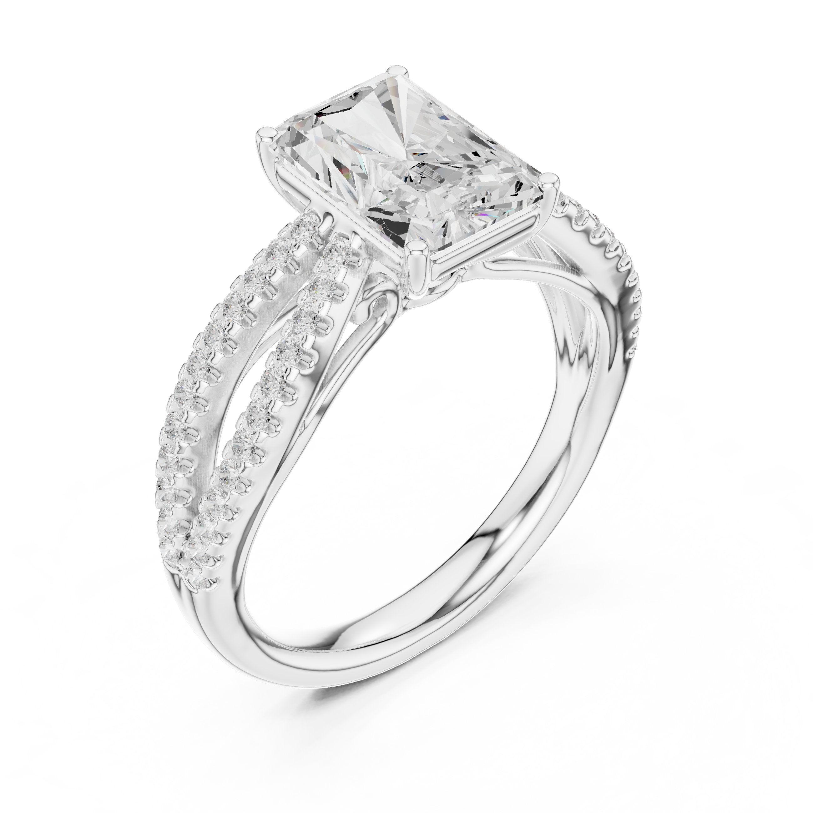 Radiant Cut Engagement Ring with Crossover Pavé Split Shank in White Gold - VYKA Diamonds
