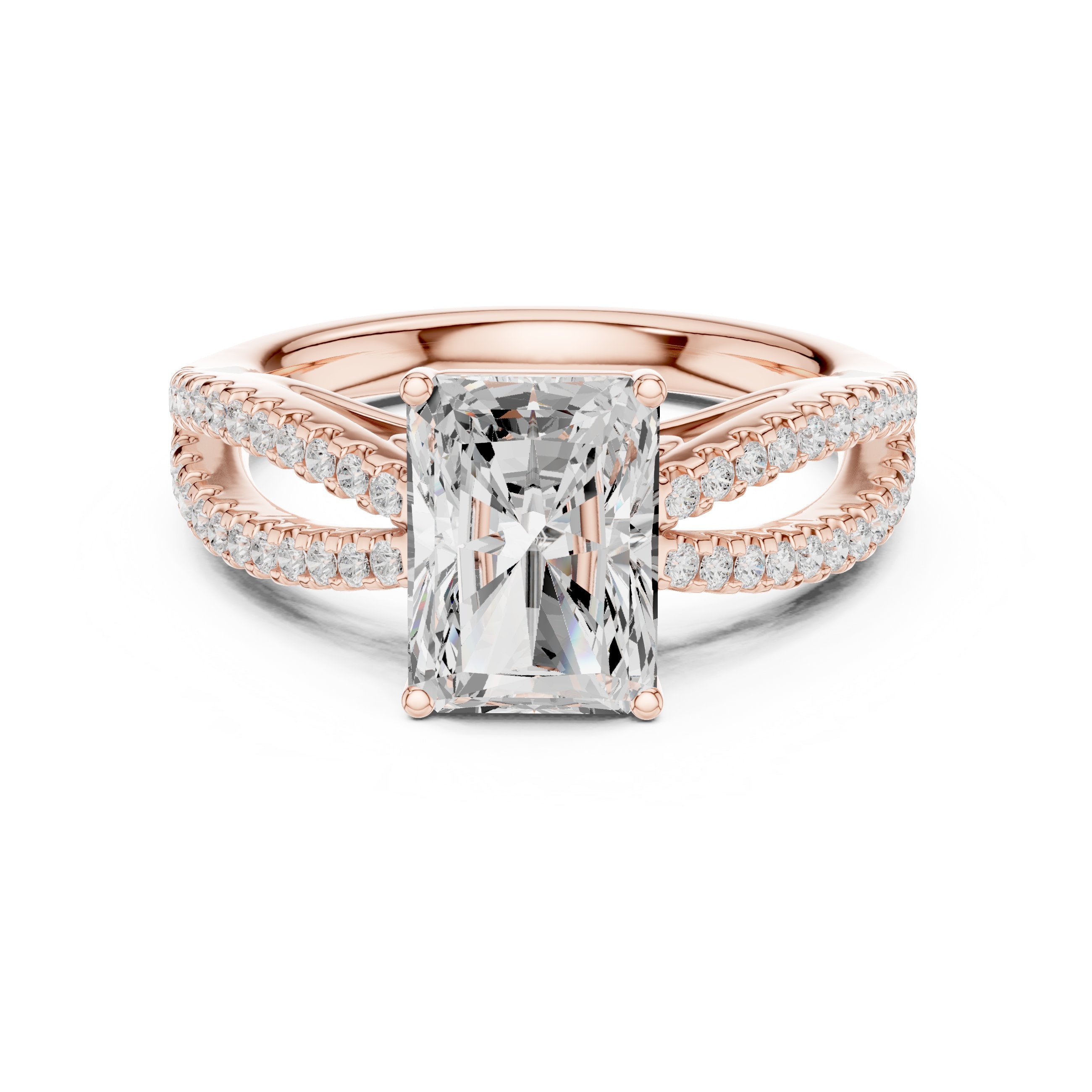 Radiant Cut Engagement Ring with Crossover Pavé Split Shank in Rose Gold - VYKA Diamonds