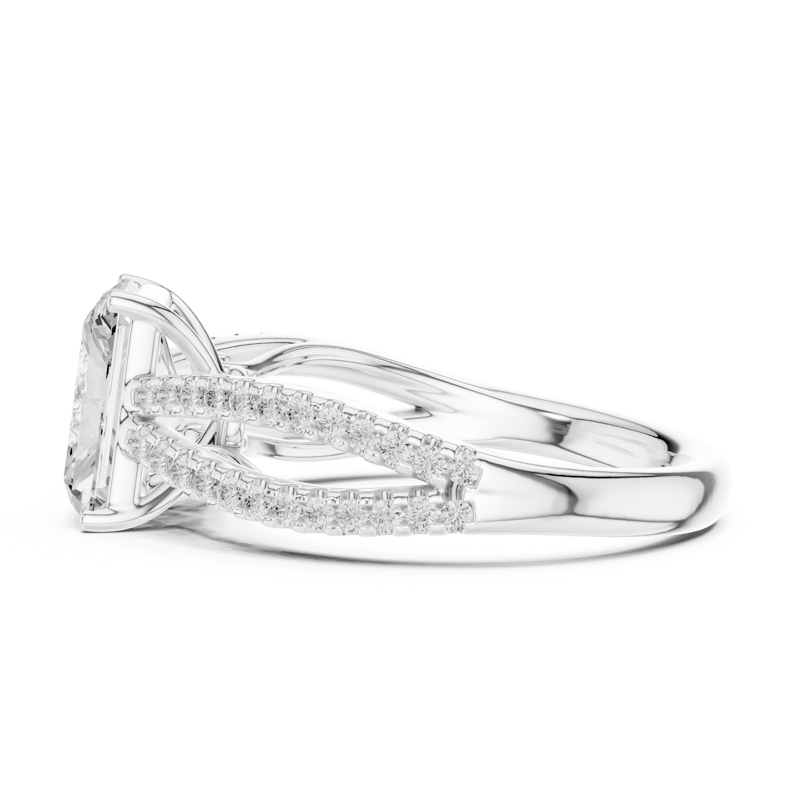 Radiant Cut Engagement Ring with Crossover Pavé Split Shank in White Gold - VYKA Diamonds