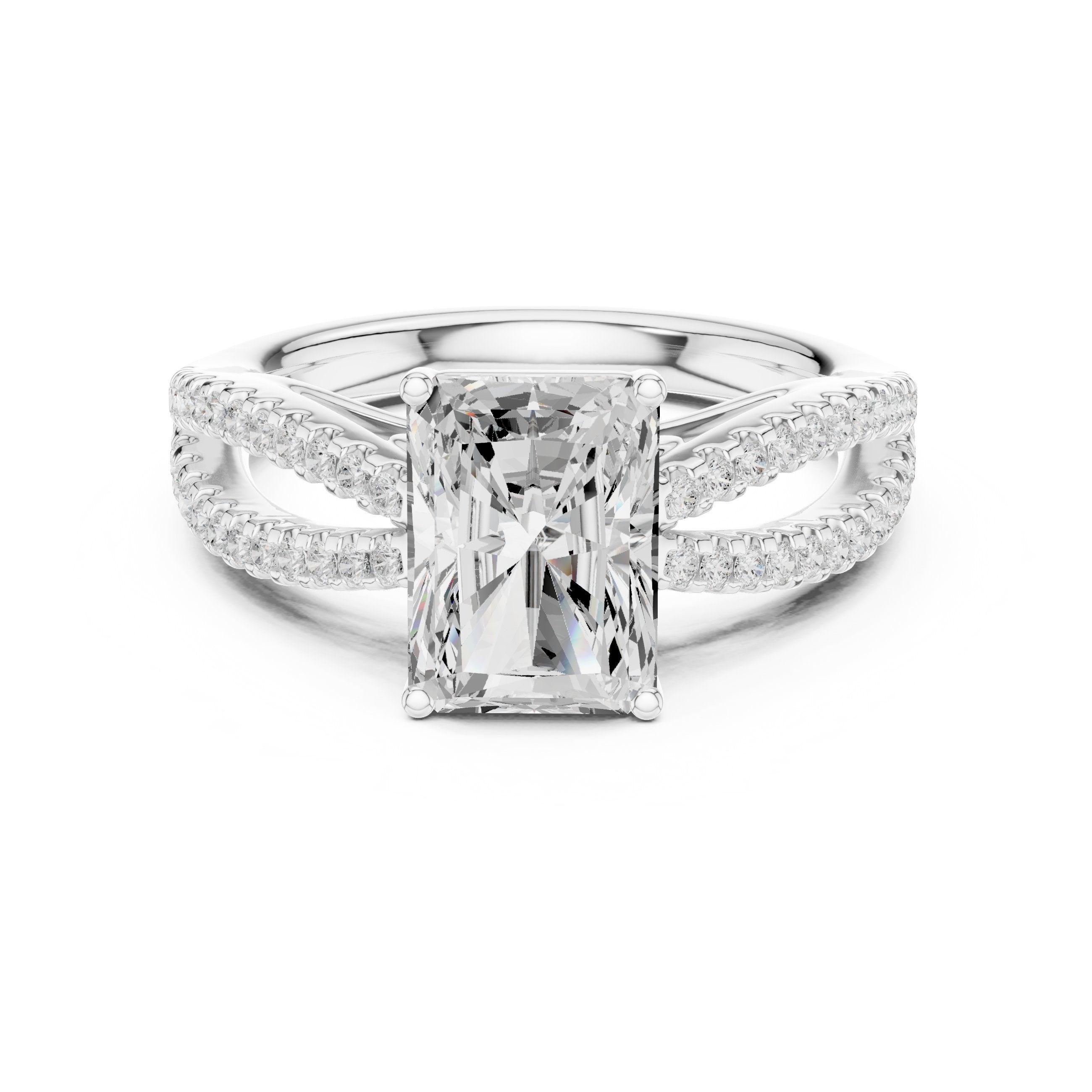 Radiant Cut Engagement Ring with Crossover Pavé Split Shank in White Gold - VYKA Diamonds