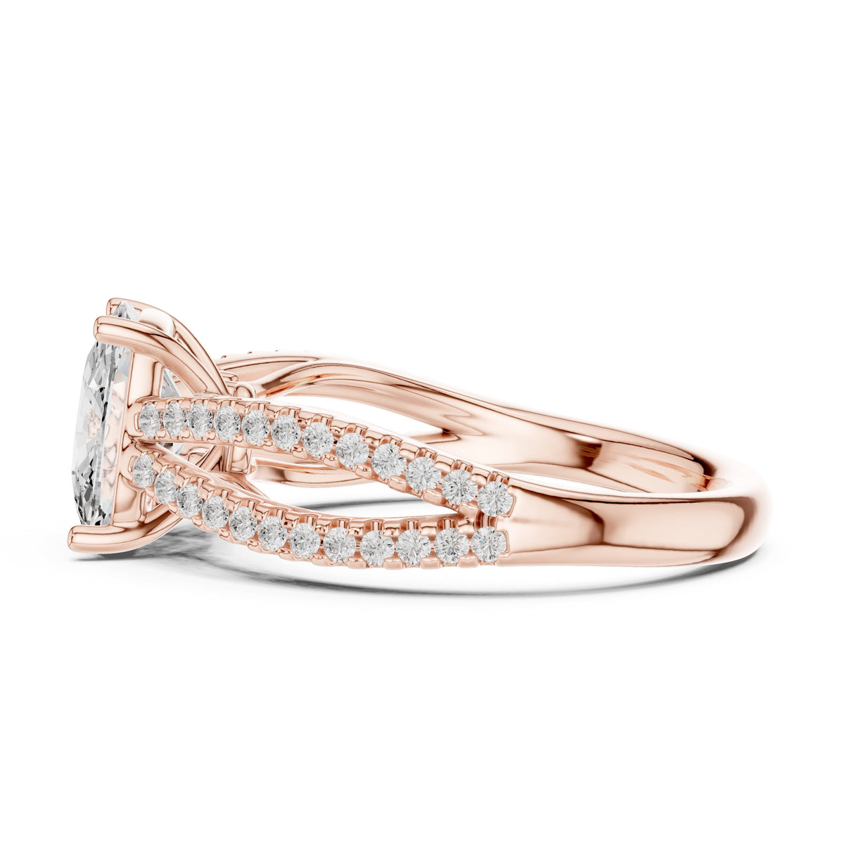 Cushion Cut Engagement Ring with Crossover Pavé Split Shank