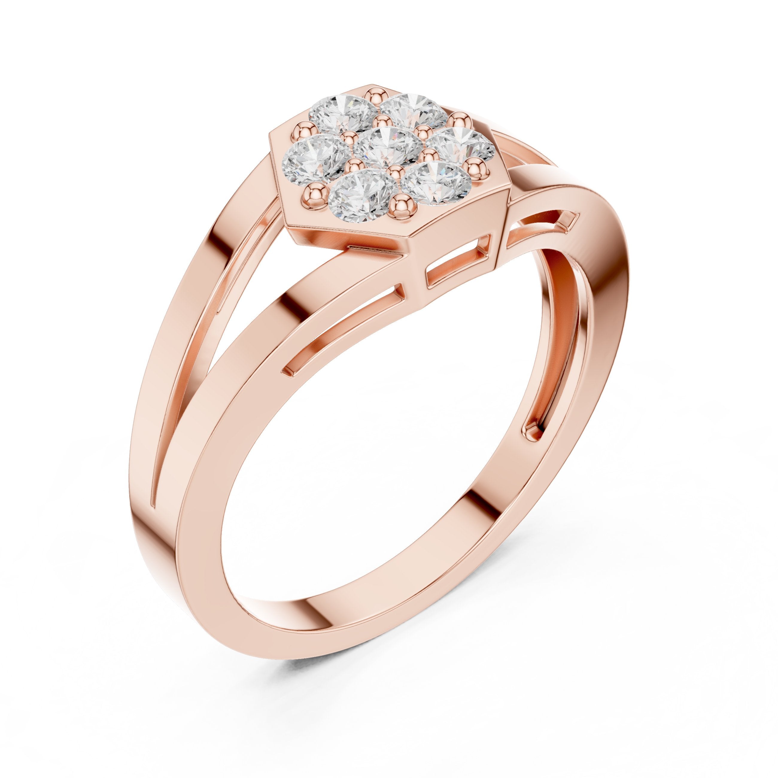 Round Diamond Hexagon Cluster Engagement Ring in Rose Gold - VYKA Diamonds