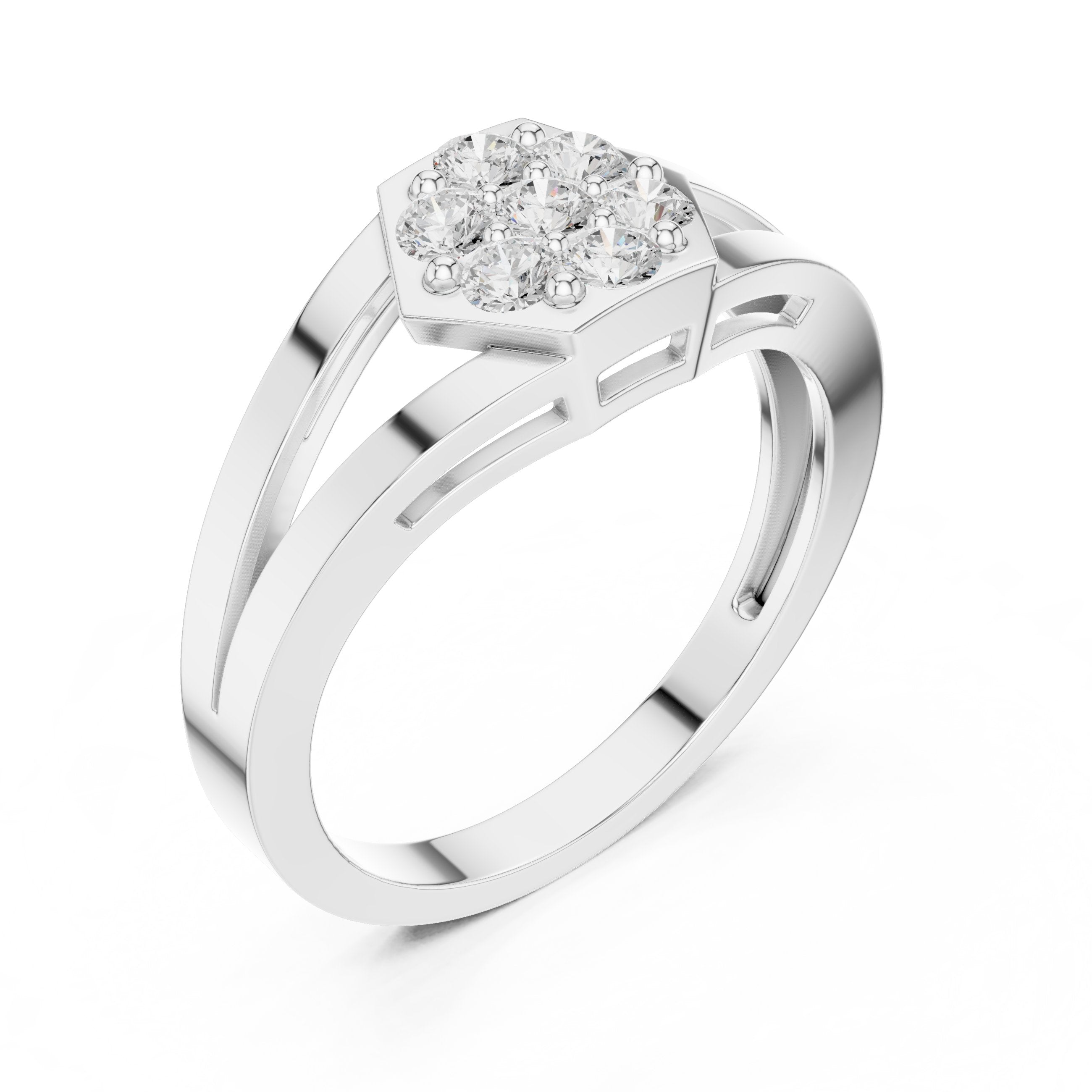 Round Diamond Hexagon Cluster Engagement Ring in White Gold - VYKA Diamonds