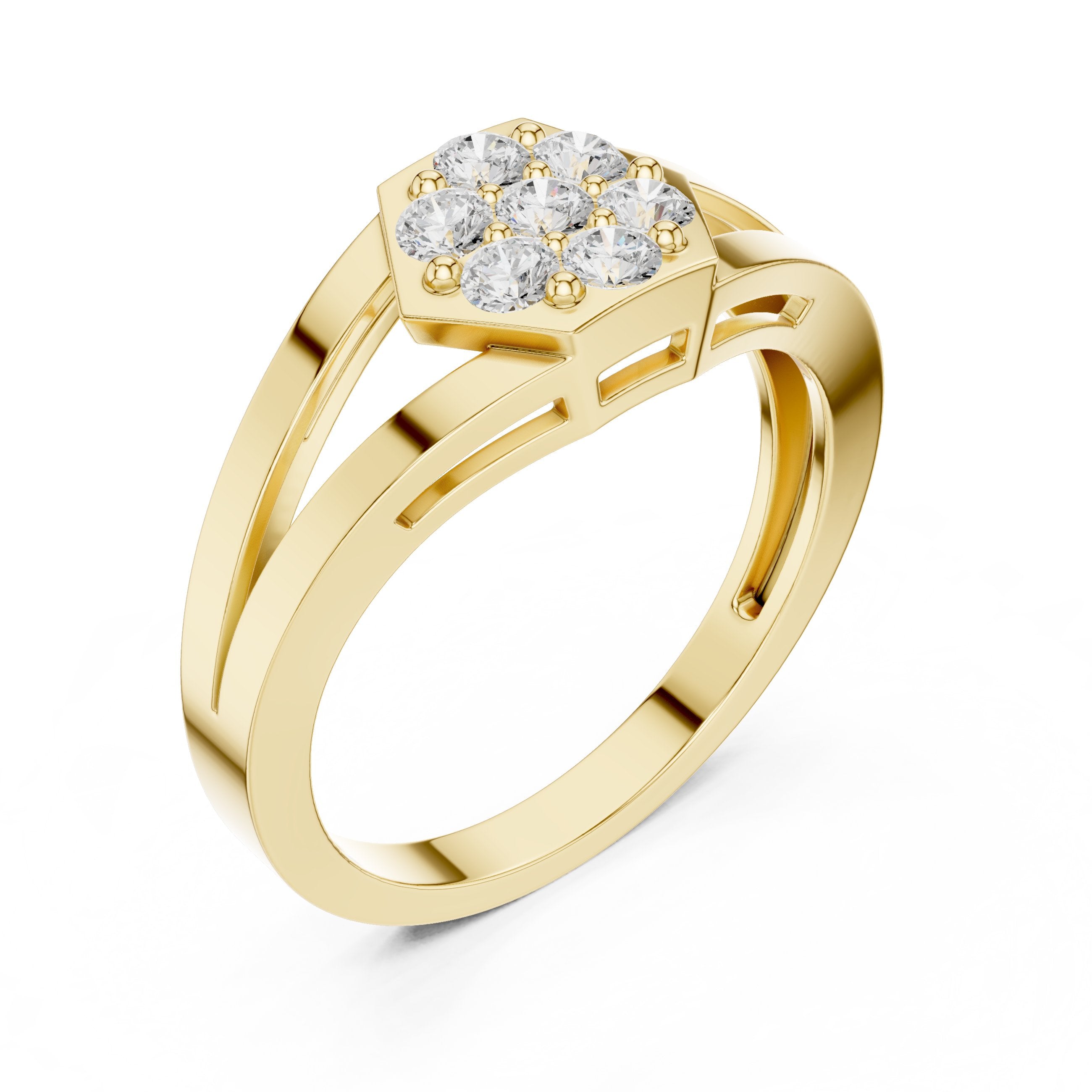 Round Diamond Hexagon Cluster Engagement Ring in Yellow Gold - VYKA Diamonds