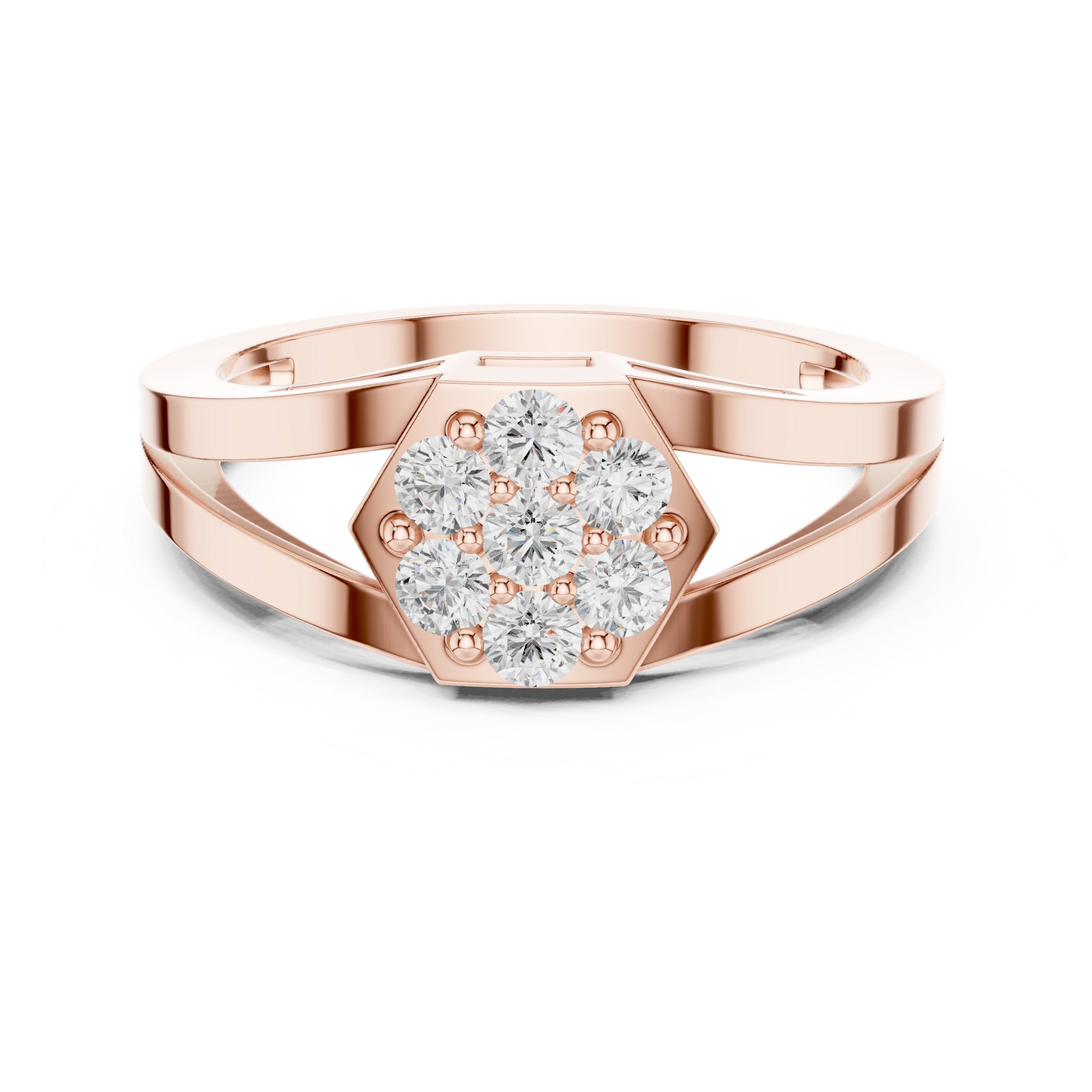 Round Diamond Hexagon Cluster Engagement Ring in Rose Gold - VYKA Diamonds