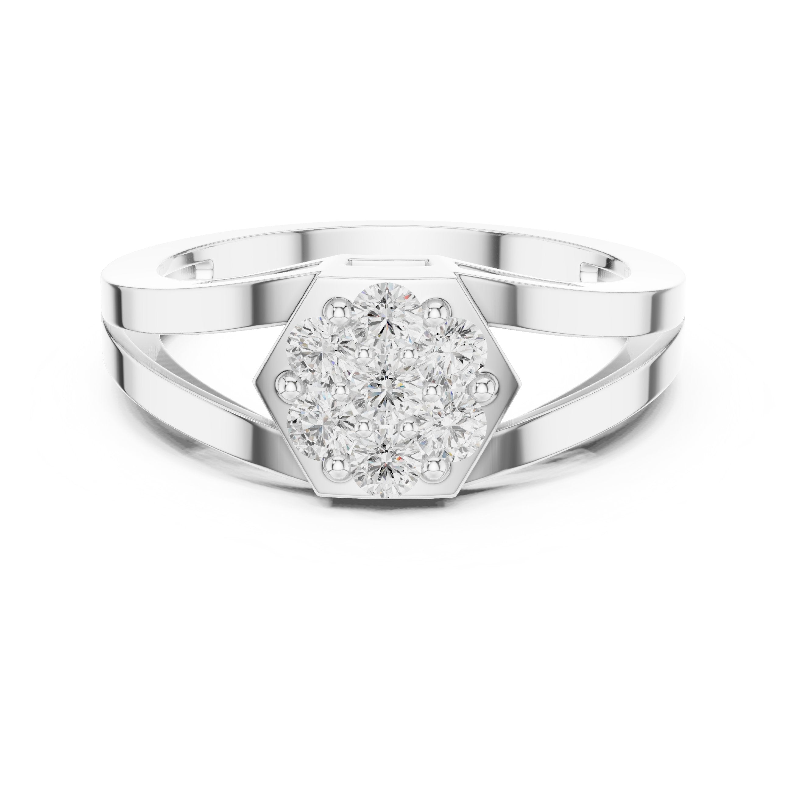 Round Diamond Hexagon Cluster Engagement Ring in White Gold - VYKA Diamonds