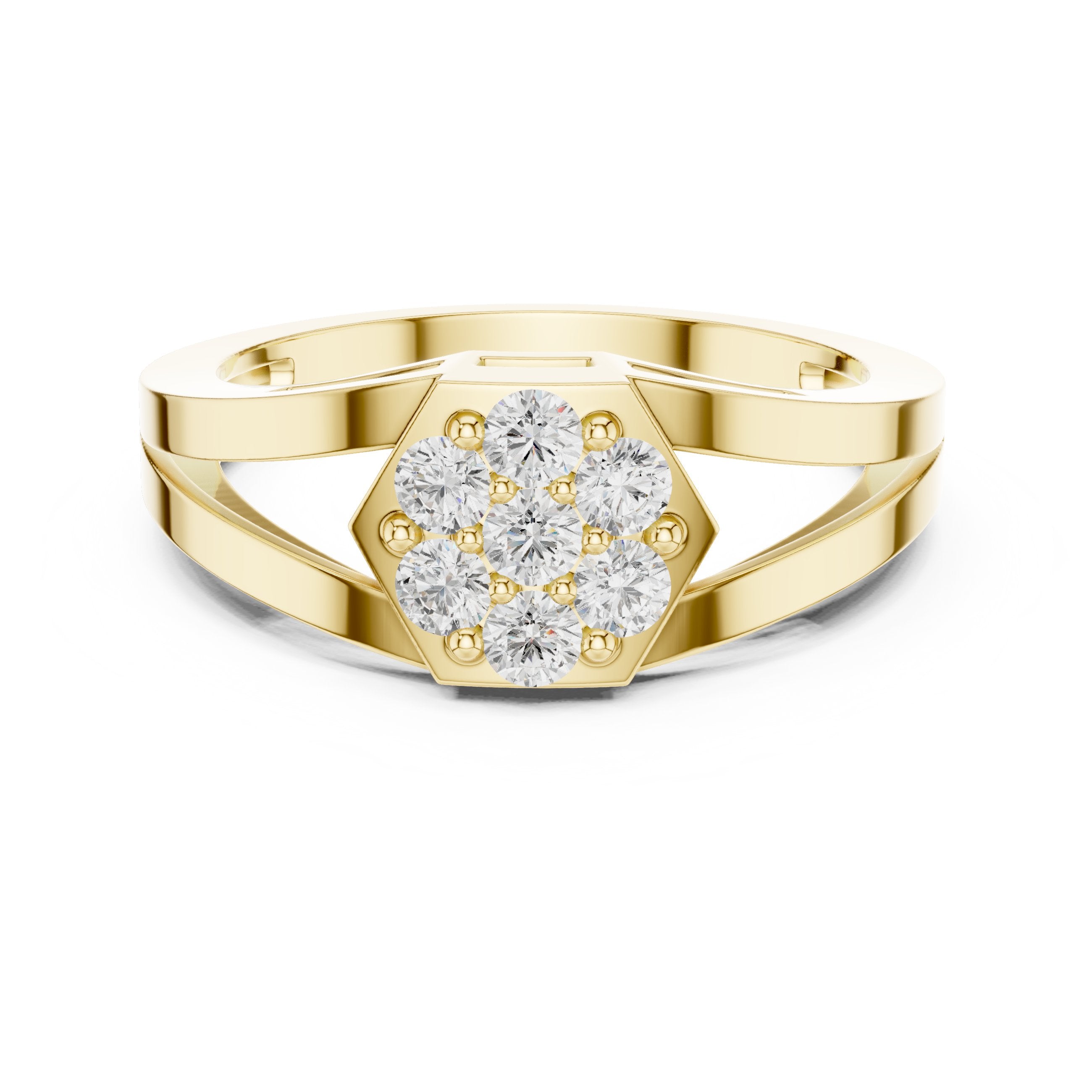 Round Diamond Hexagon Cluster Engagement Ring in Yellow Gold - VYKA Diamonds