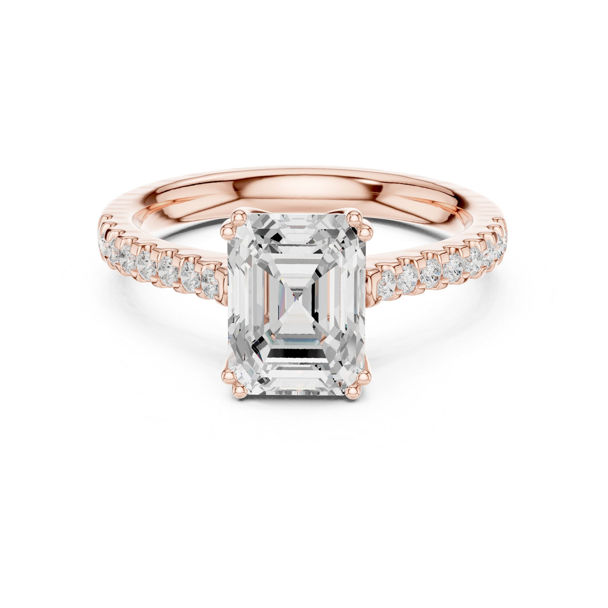 Emerald Cut Diamond Engagement Ring with Pavé Band