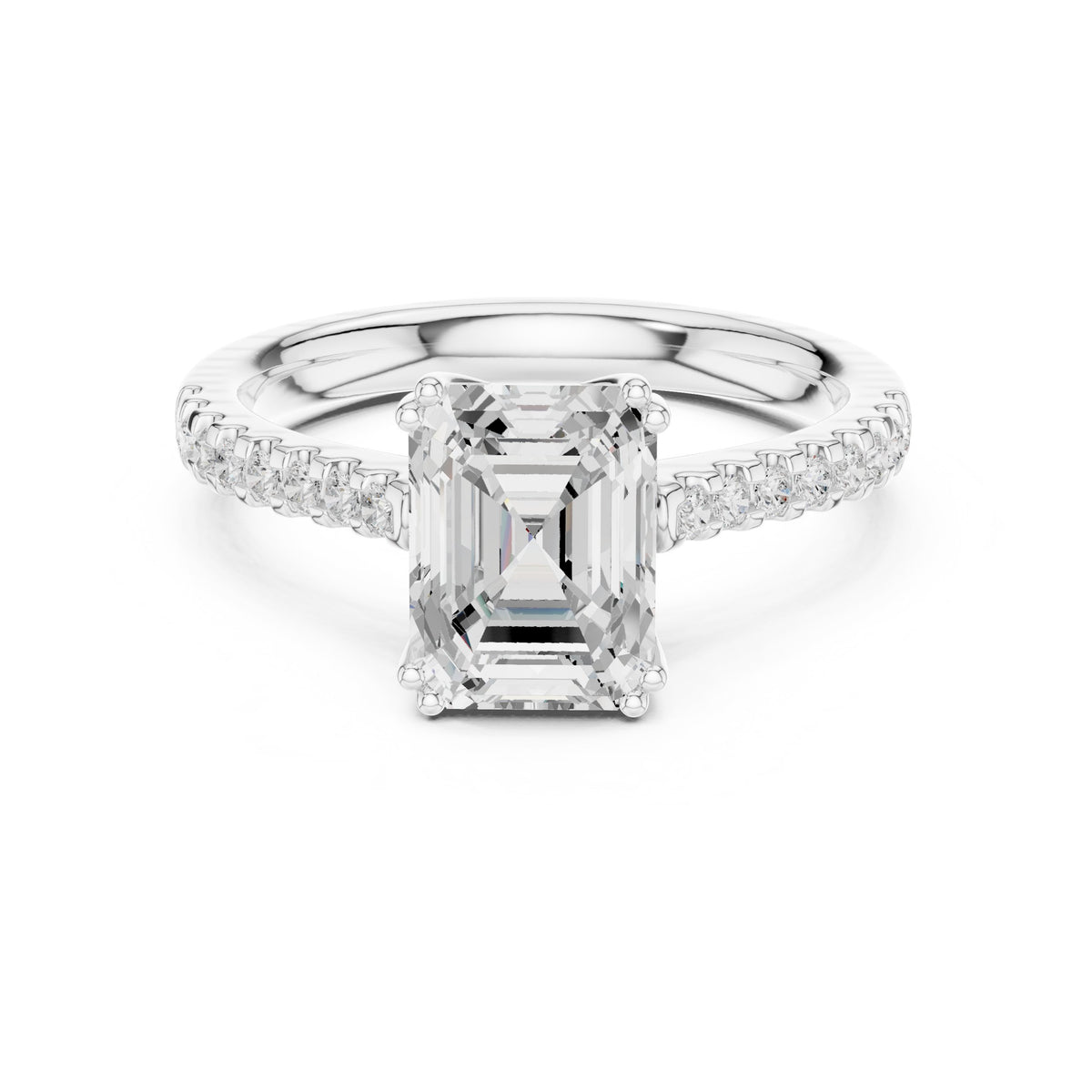 Emerald Cut Diamond Engagement Ring with Pavé Band
