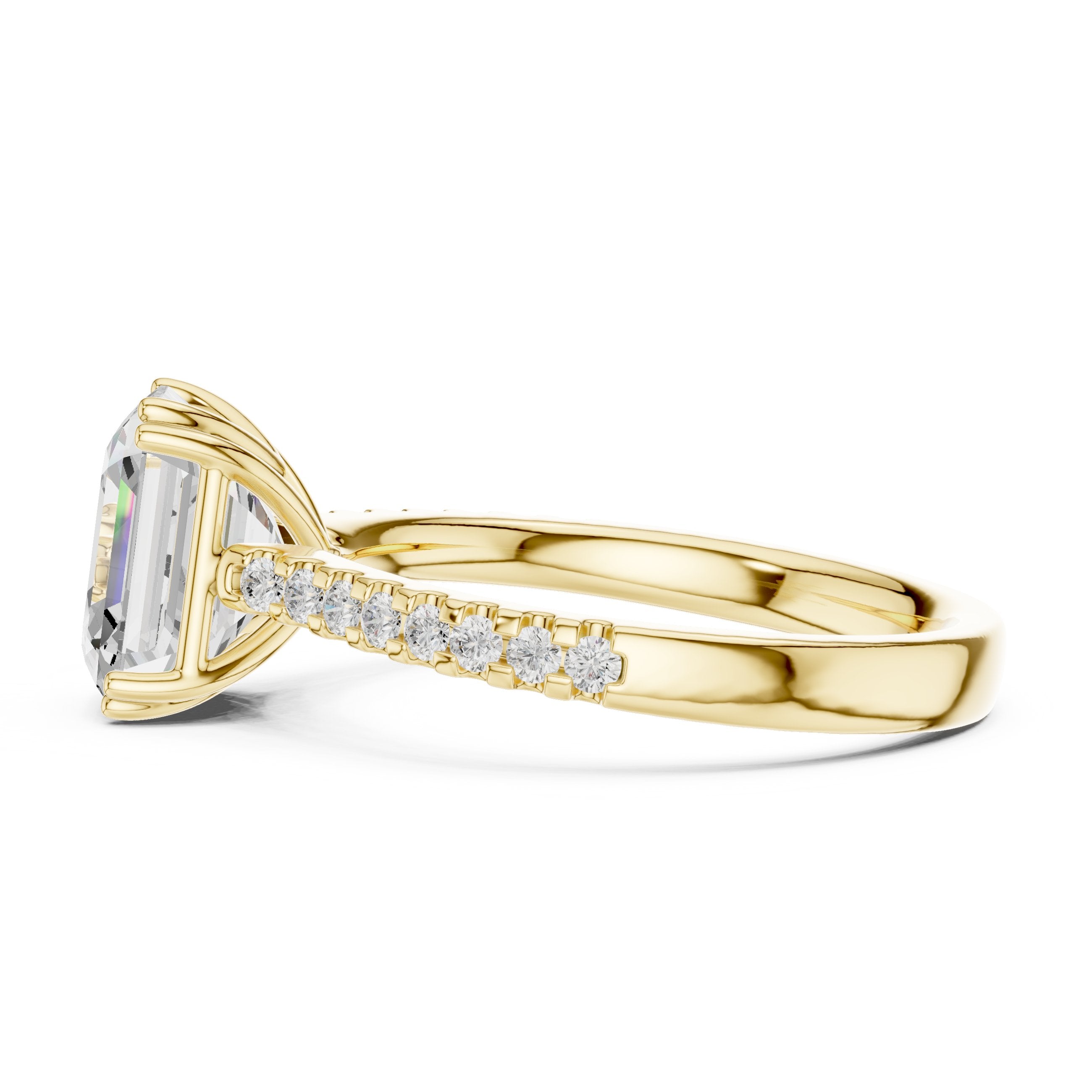 Emerald Cut Diamond Engagement Ring with Pavé Band in Yellow Gold - VYKA Diamonds