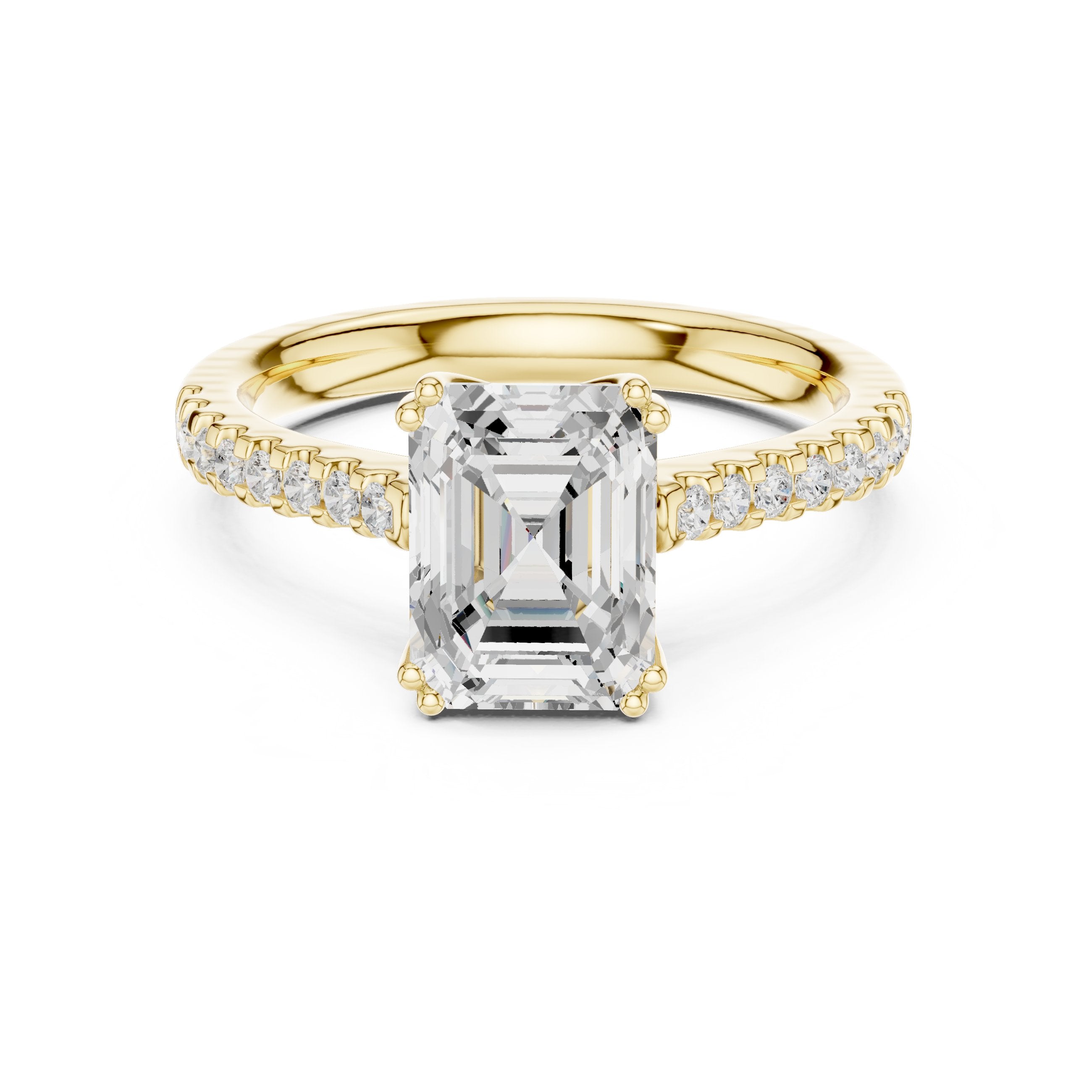 Emerald Cut Diamond Engagement Ring with Pavé Band in Yellow Gold - VYKA Diamonds