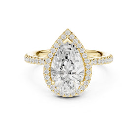 Pear Diamond Halo Engagement Ring with Pavé Band