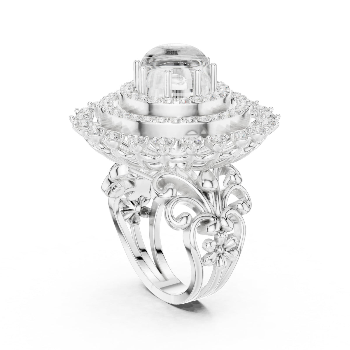 Diamond Sunburst Crown Cluster Cocktail Engagement Ring