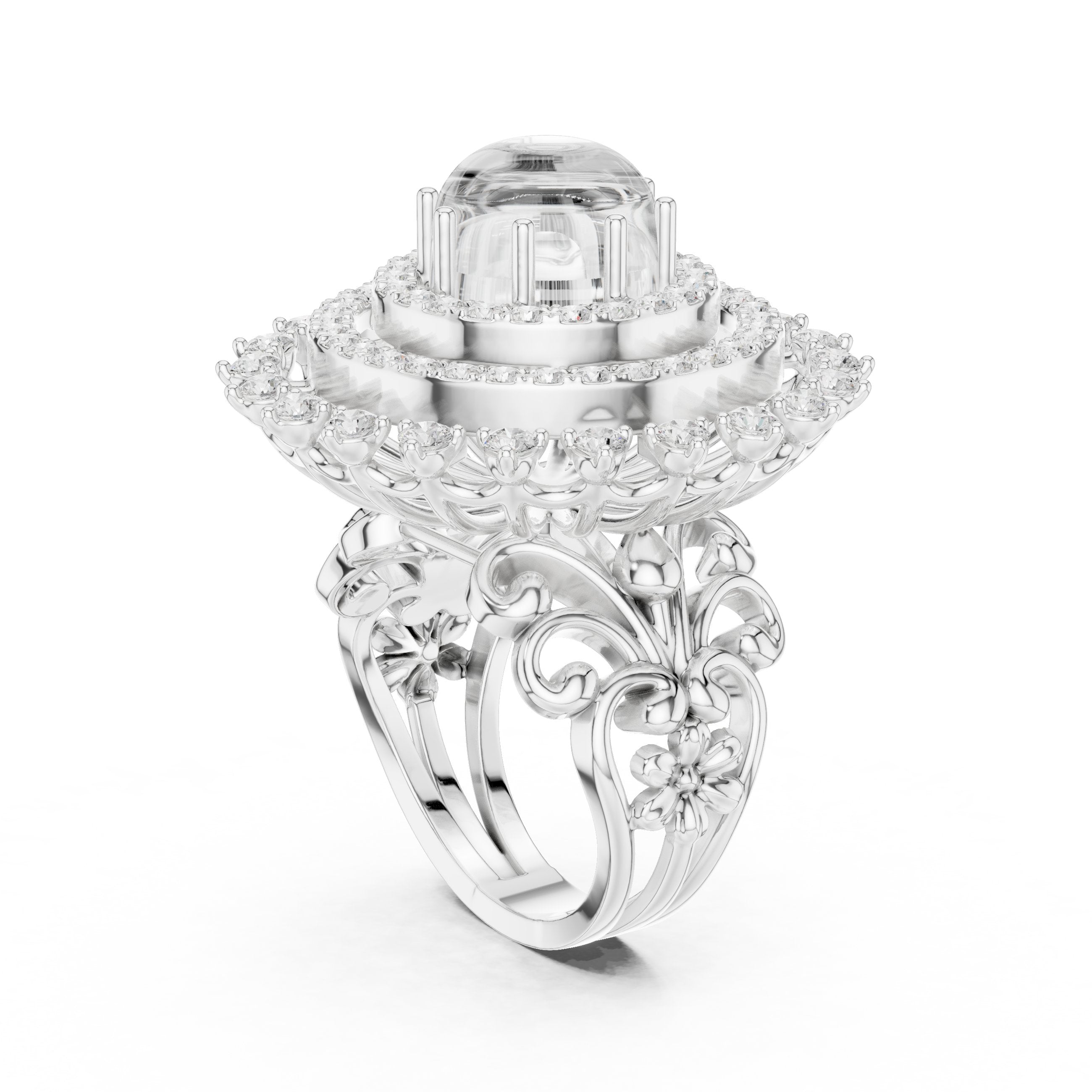Diamond Sunburst Crown Cluster Cocktail Engagement Ring in White Gold - VYKA Diamonds