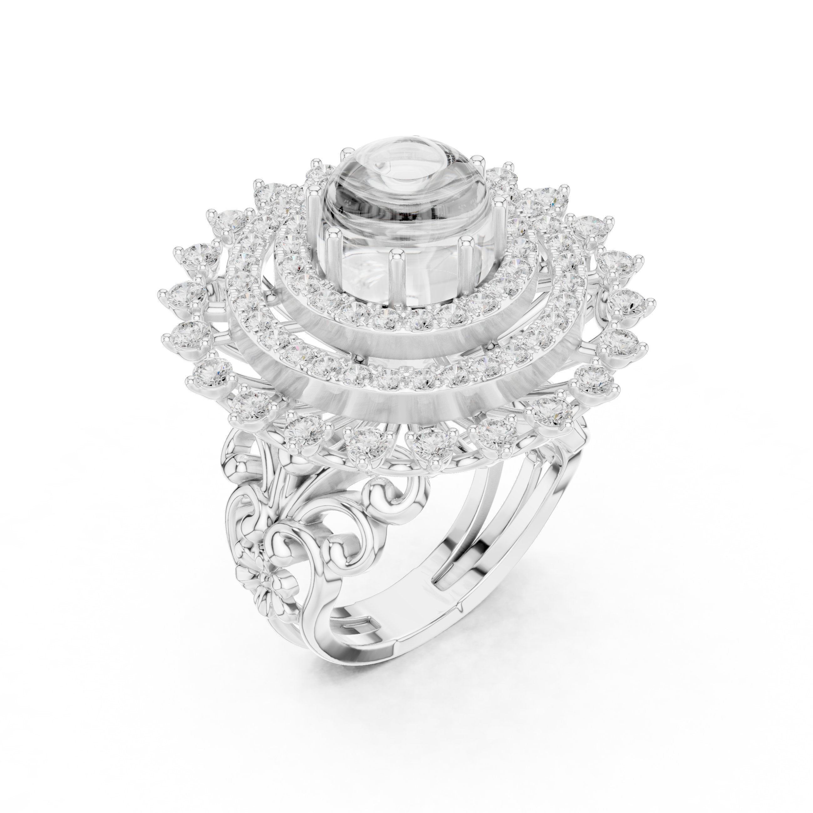 Diamond Sunburst Crown Cluster Cocktail Engagement Ring in White Gold - VYKA Diamonds