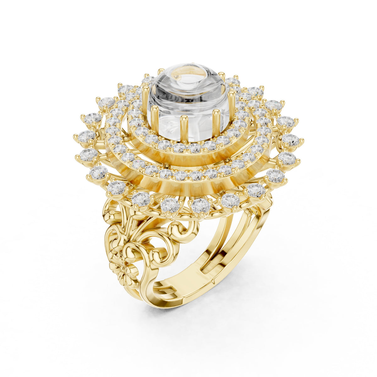 Diamond Sunburst Crown Cluster Cocktail Engagement Ring
