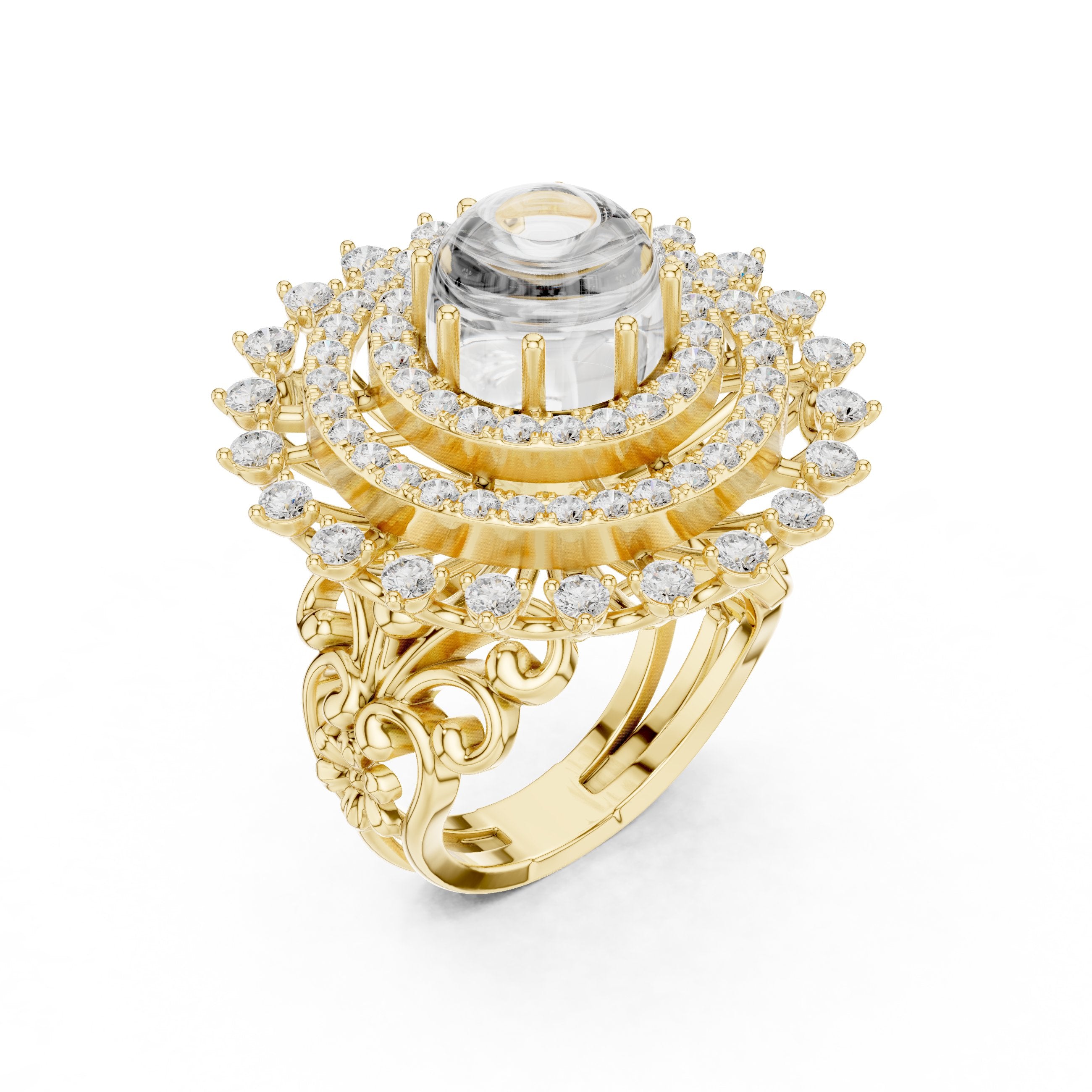 Diamond Sunburst Crown Cluster Cocktail Engagement Ring in Yellow Gold - VYKA Diamonds