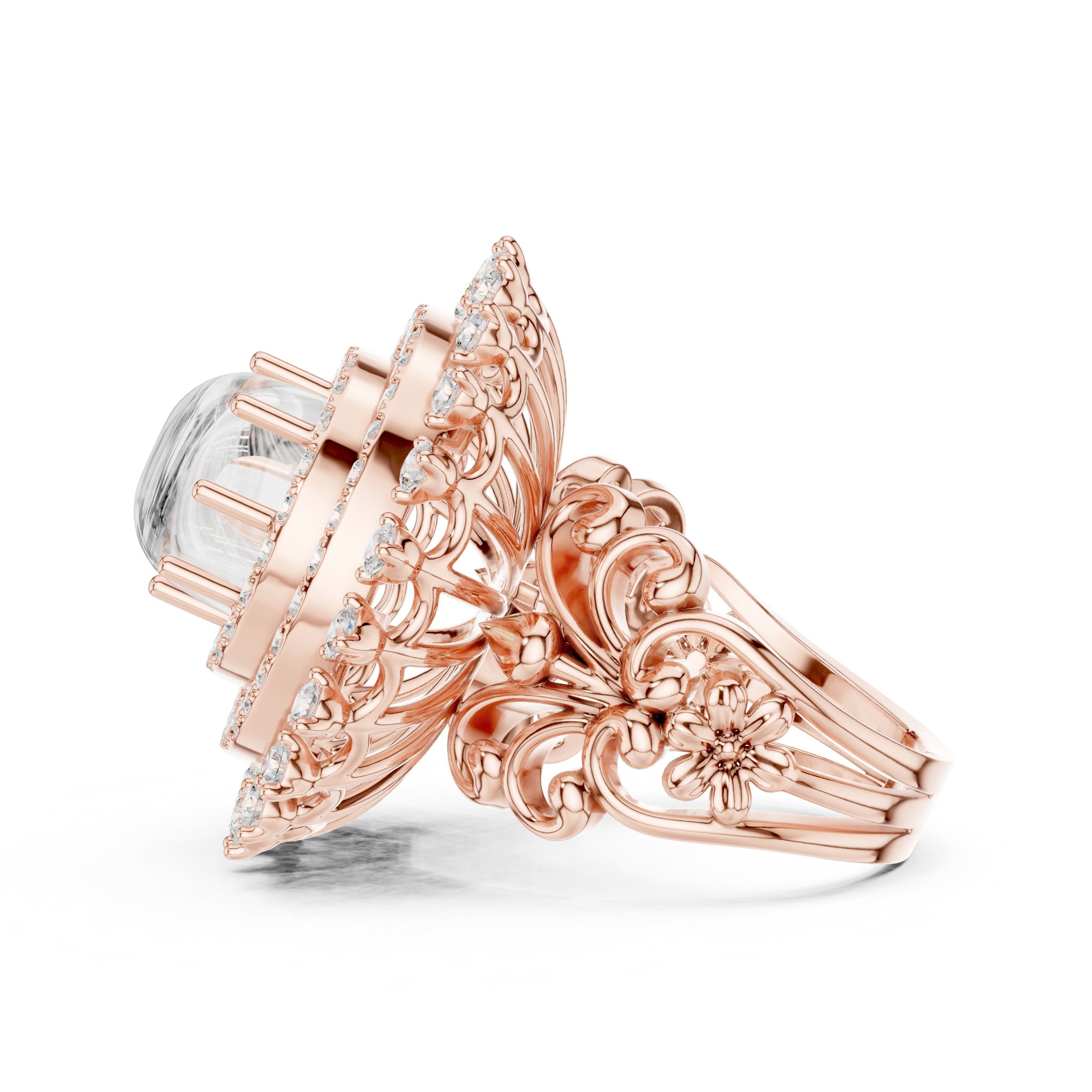 Diamond Sunburst Crown Cluster Cocktail Engagement Ring in Rose Gold - VYKA Diamonds
