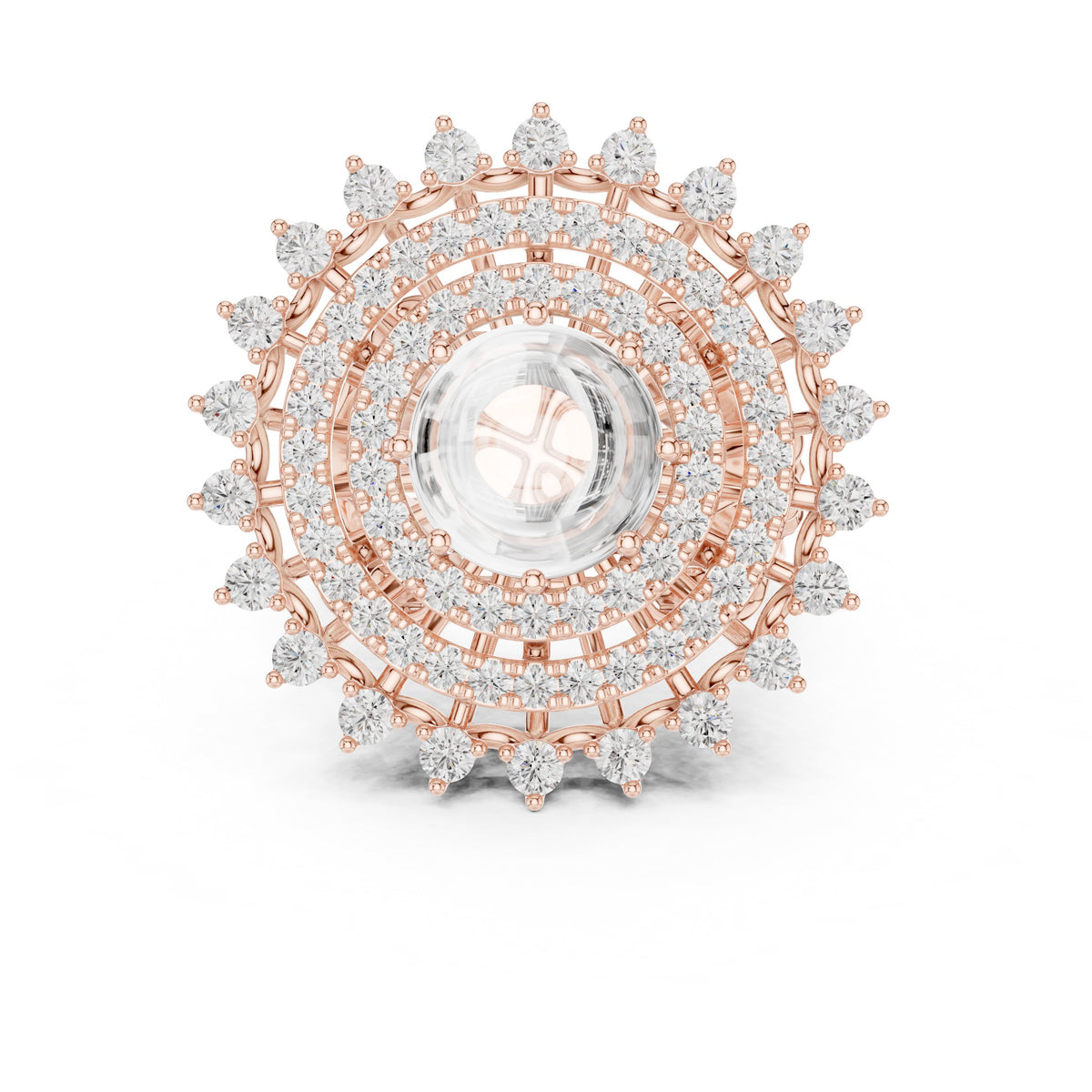 Diamond Sunburst Crown Cluster Cocktail Engagement Ring