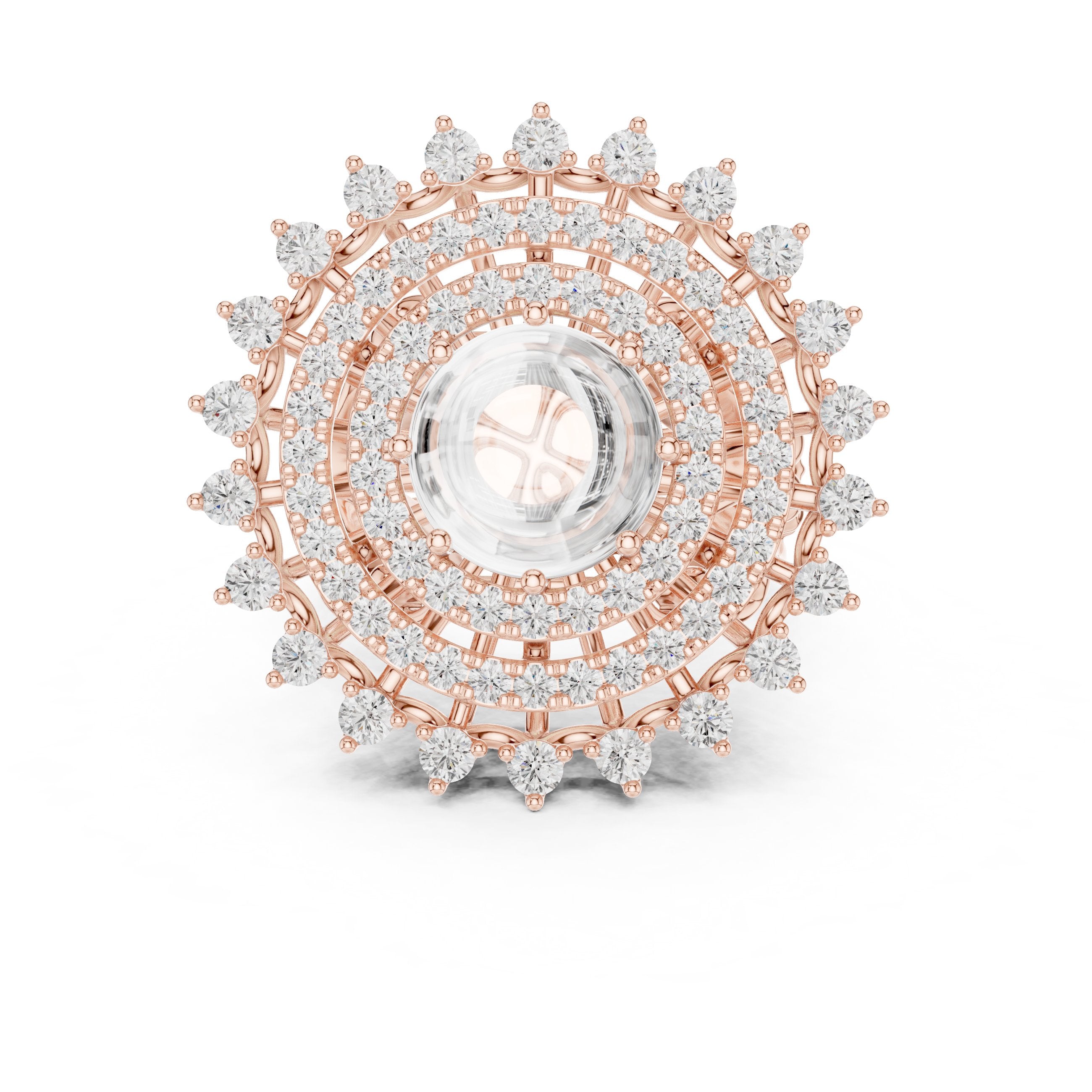 Diamond Sunburst Crown Cluster Cocktail Engagement Ring in Rose Gold - VYKA Diamonds