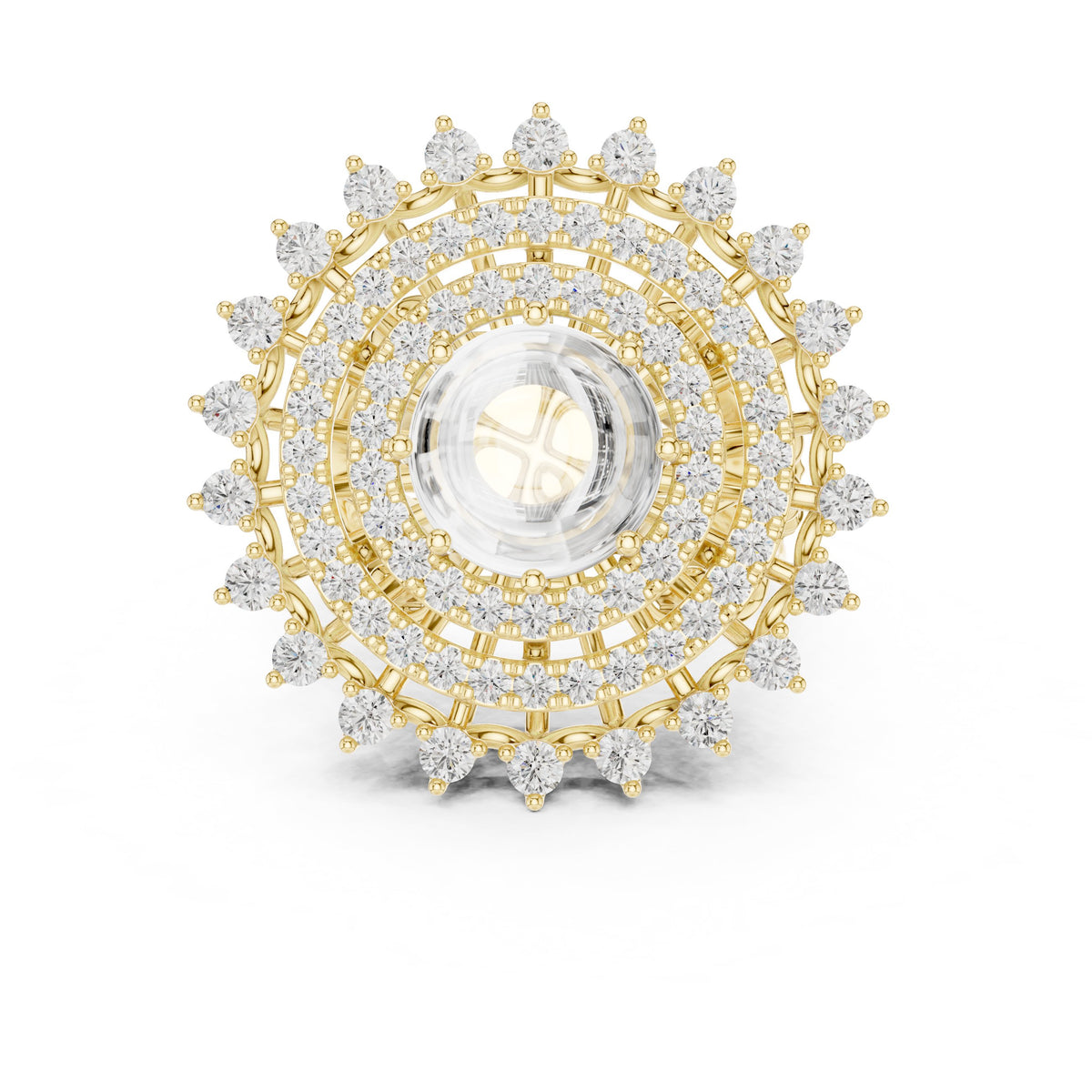Diamond Sunburst Crown Cluster Cocktail Engagement Ring