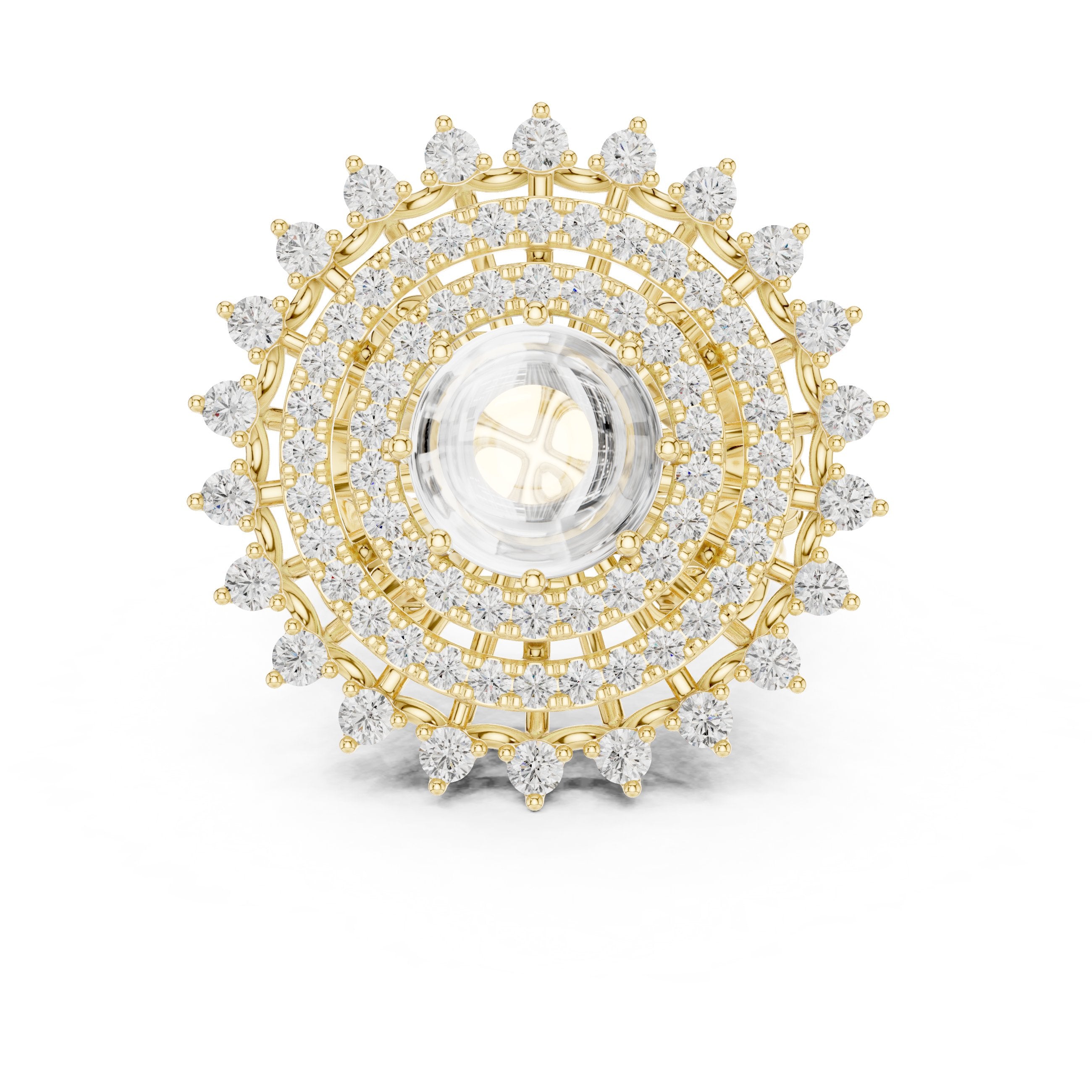 Diamond Sunburst Crown Cluster Cocktail Engagement Ring in Yellow Gold - VYKA Diamonds