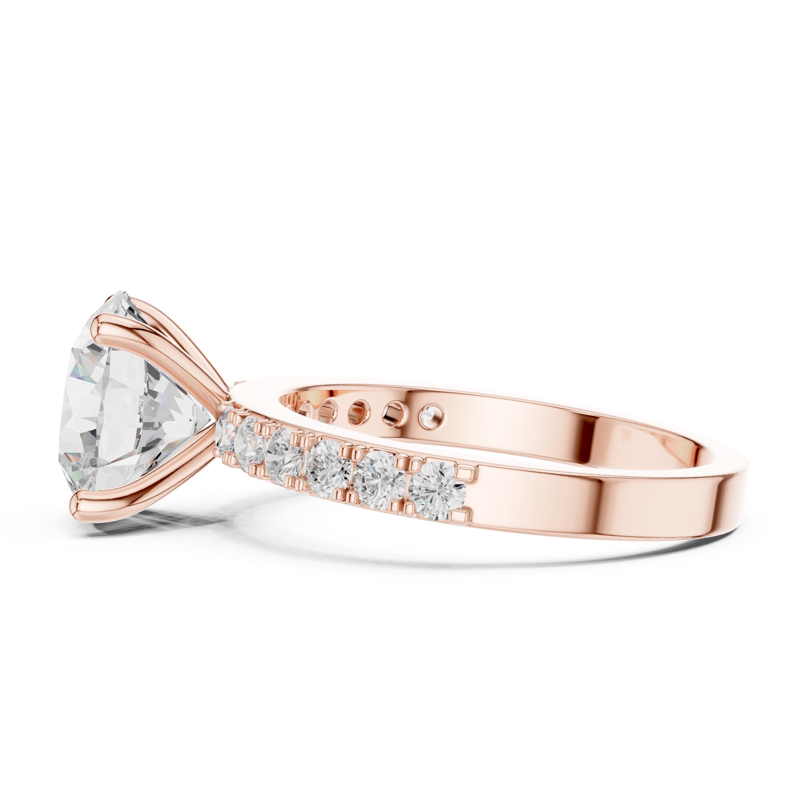 خاتم خطوبة بألماس مستدير كاتدرائي وساق بافيه in Rose Gold - VYKA Diamonds