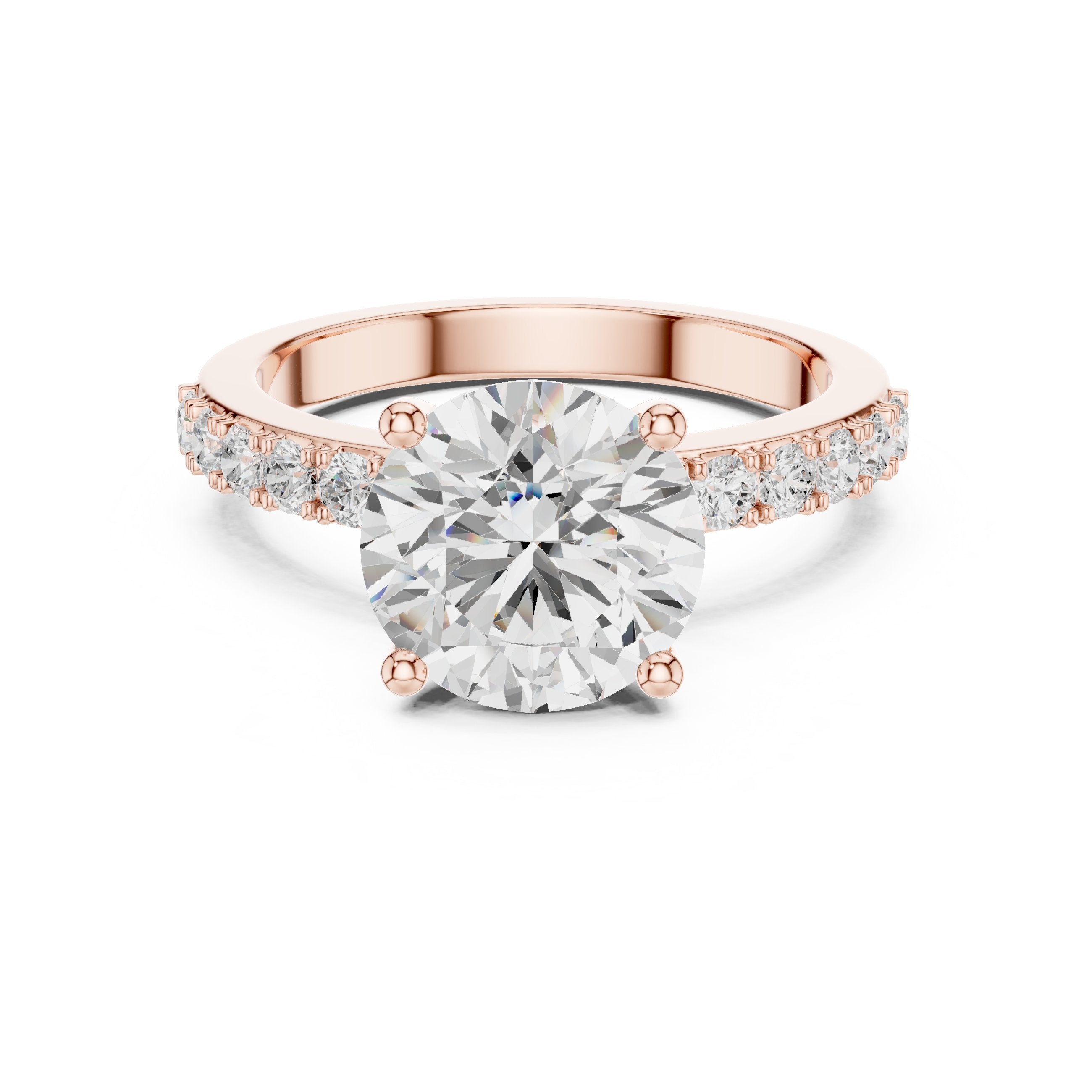 خاتم خطوبة بألماس مستدير كاتدرائي وساق بافيه in Rose Gold - VYKA Diamonds