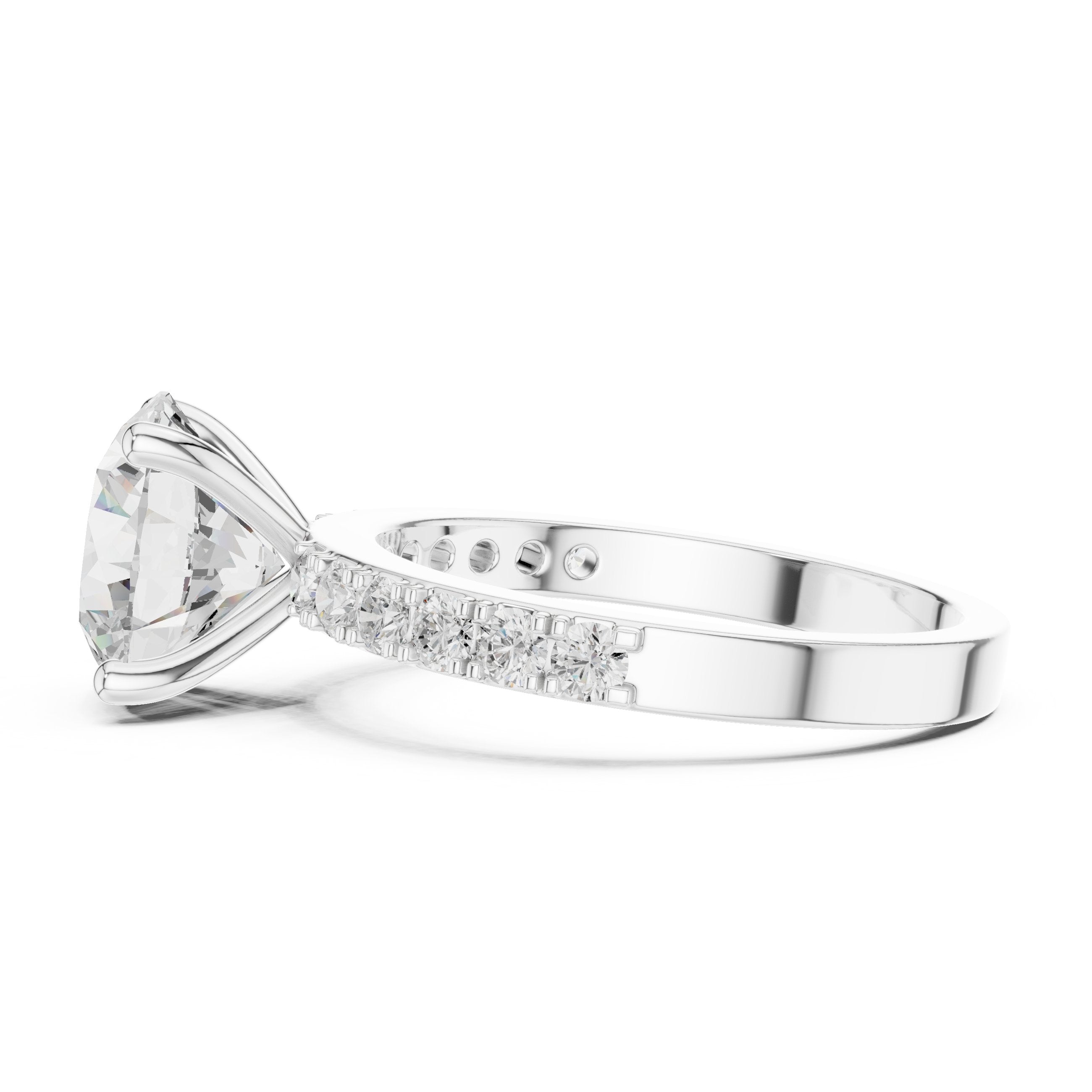 خاتم خطوبة بألماس مستدير كاتدرائي وساق بافيه in White Gold - VYKA Diamonds