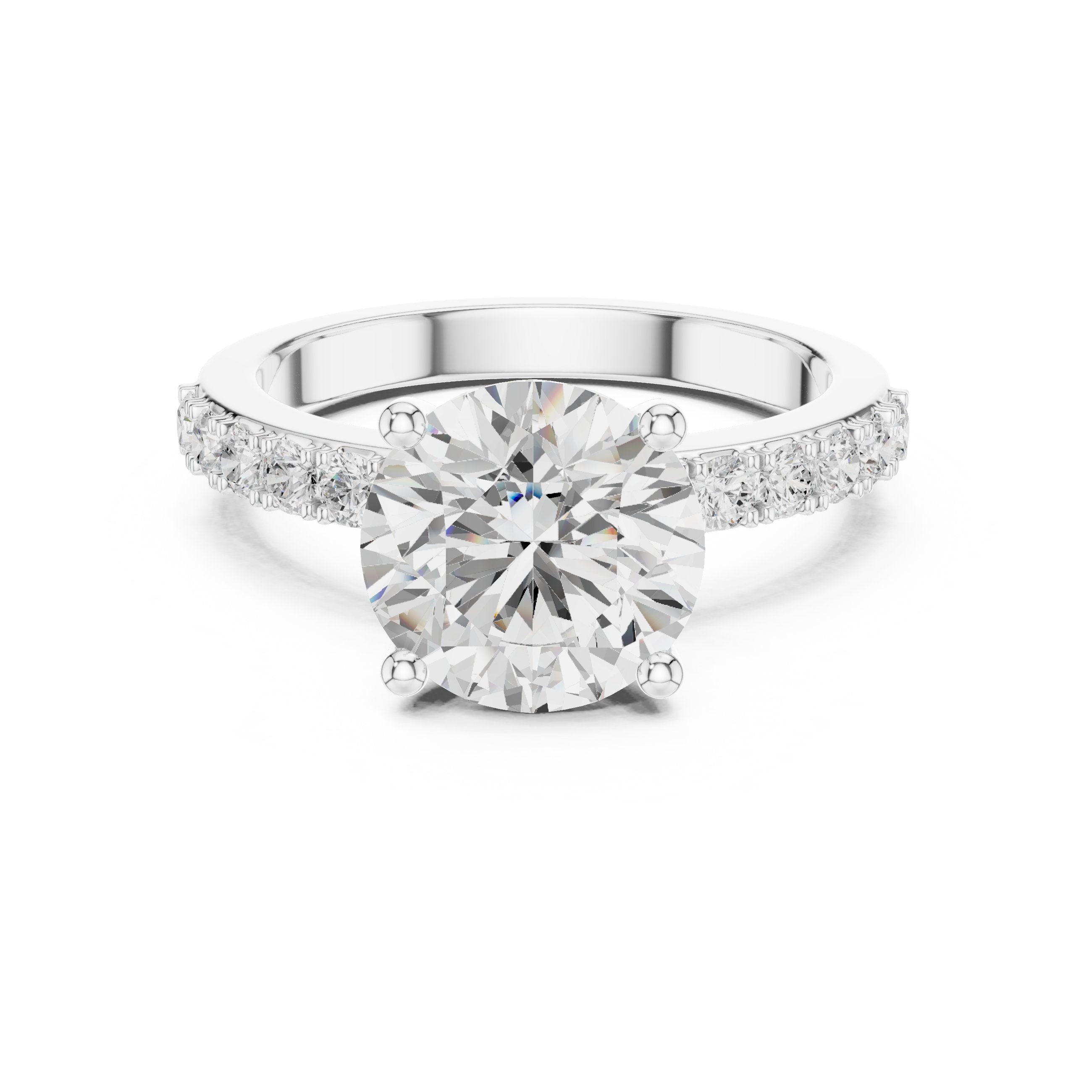 خاتم خطوبة بألماس مستدير كاتدرائي وساق بافيه in White Gold - VYKA Diamonds