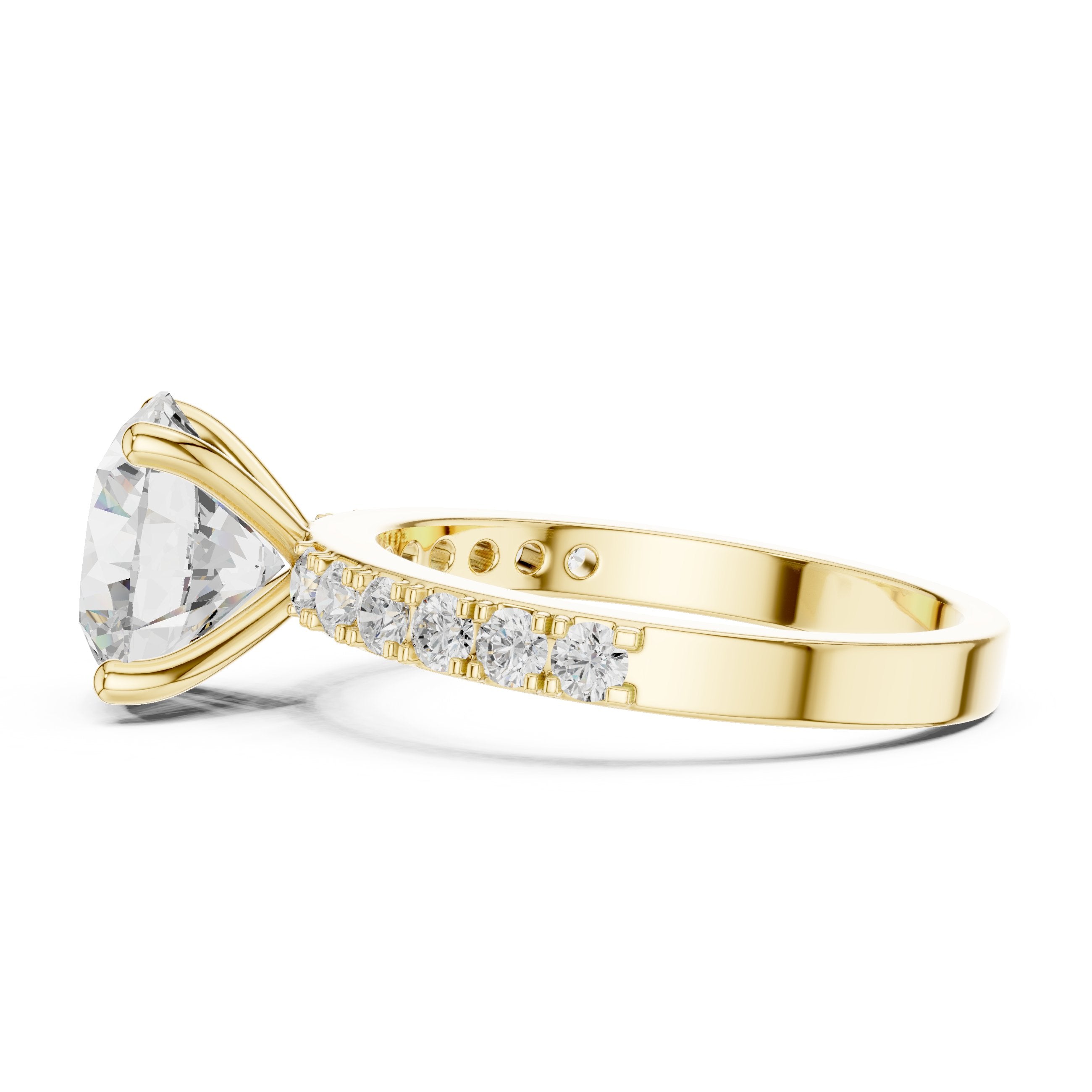 خاتم خطوبة بألماس مستدير كاتدرائي وساق بافيه in Yellow Gold - VYKA Diamonds