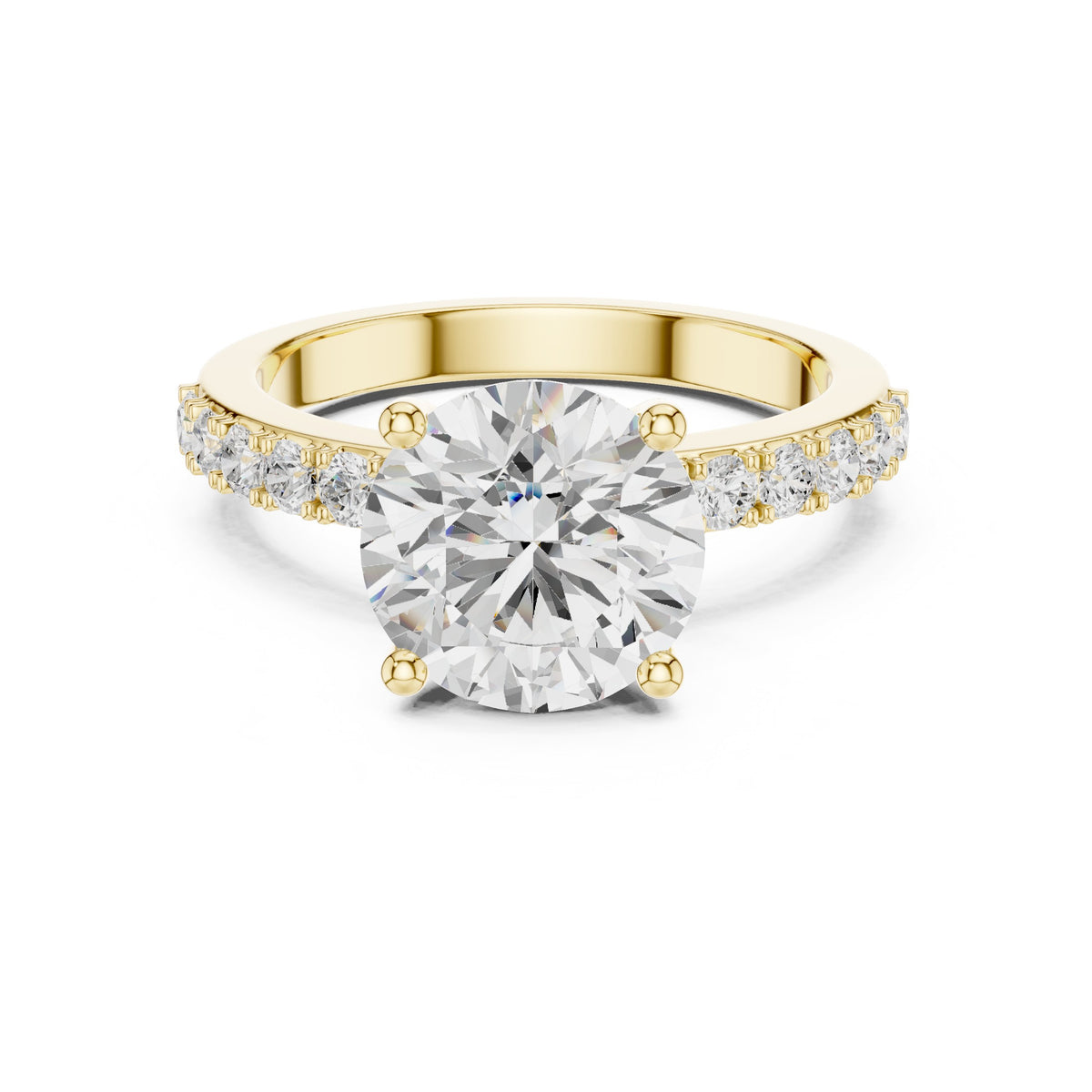 Round Diamond Cathedral Engagement Ring with Pave Band
