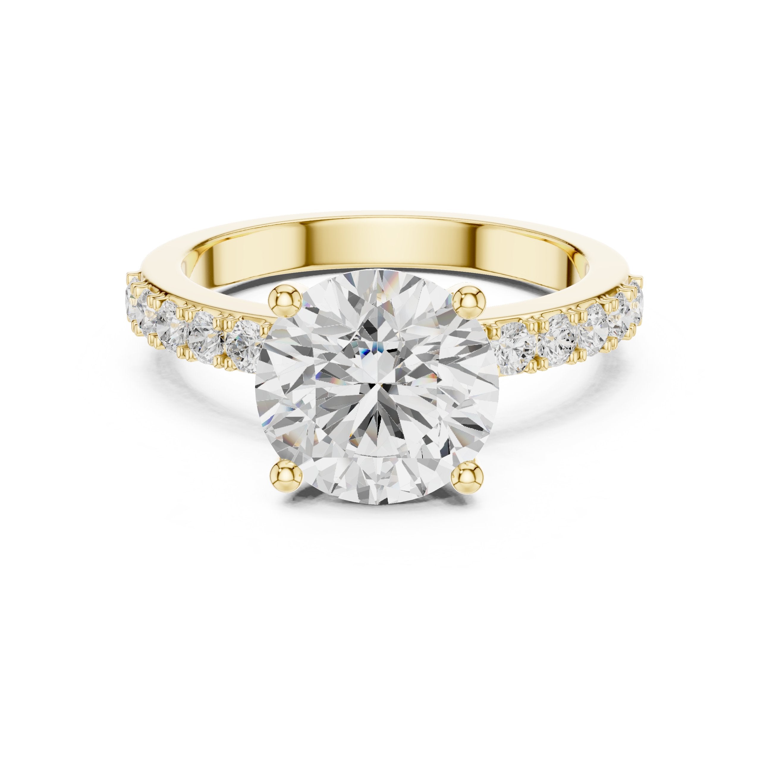 خاتم خطوبة بألماس مستدير كاتدرائي وساق بافيه in Yellow Gold - VYKA Diamonds