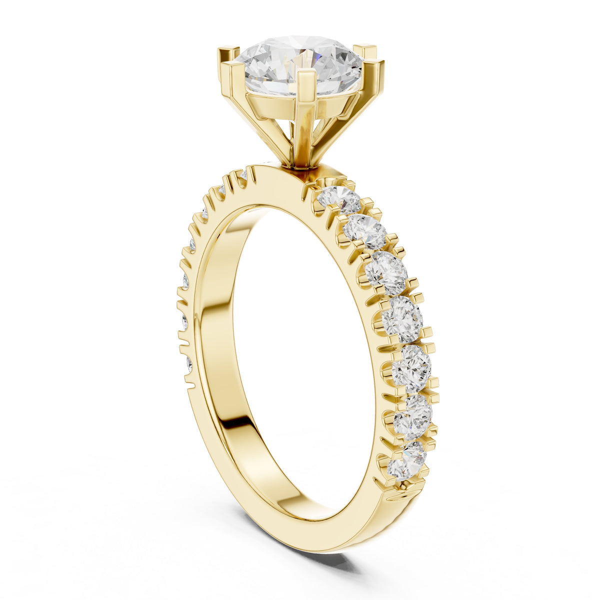 Round Diamond Engagement Ring with Half Eternity Claw Set Band