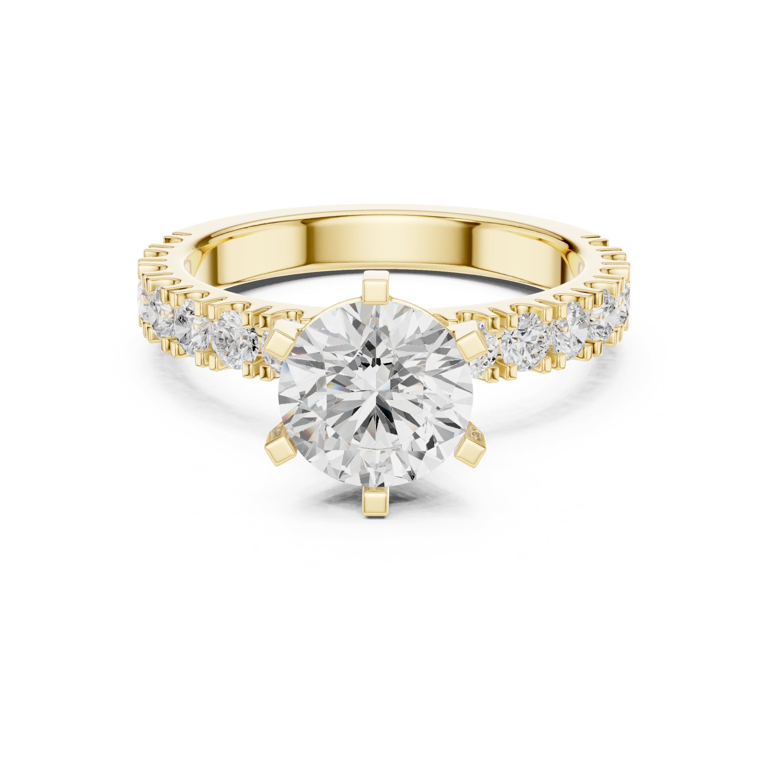 Round Diamond Engagement Ring with Half Eternity Claw Set Band in Yellow Gold - VYKA Diamonds