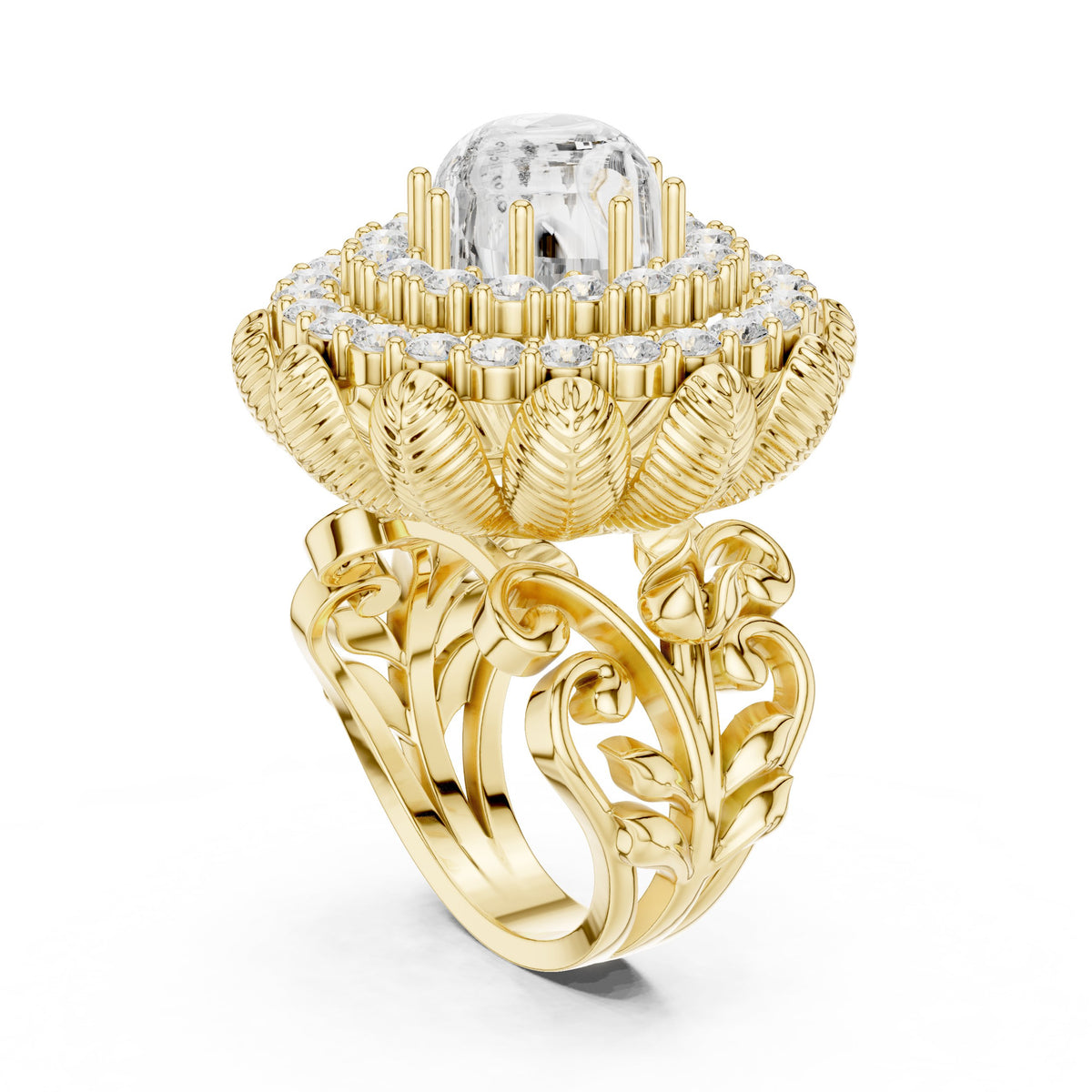 Round Diamond Floral Medallion Cocktail Ring