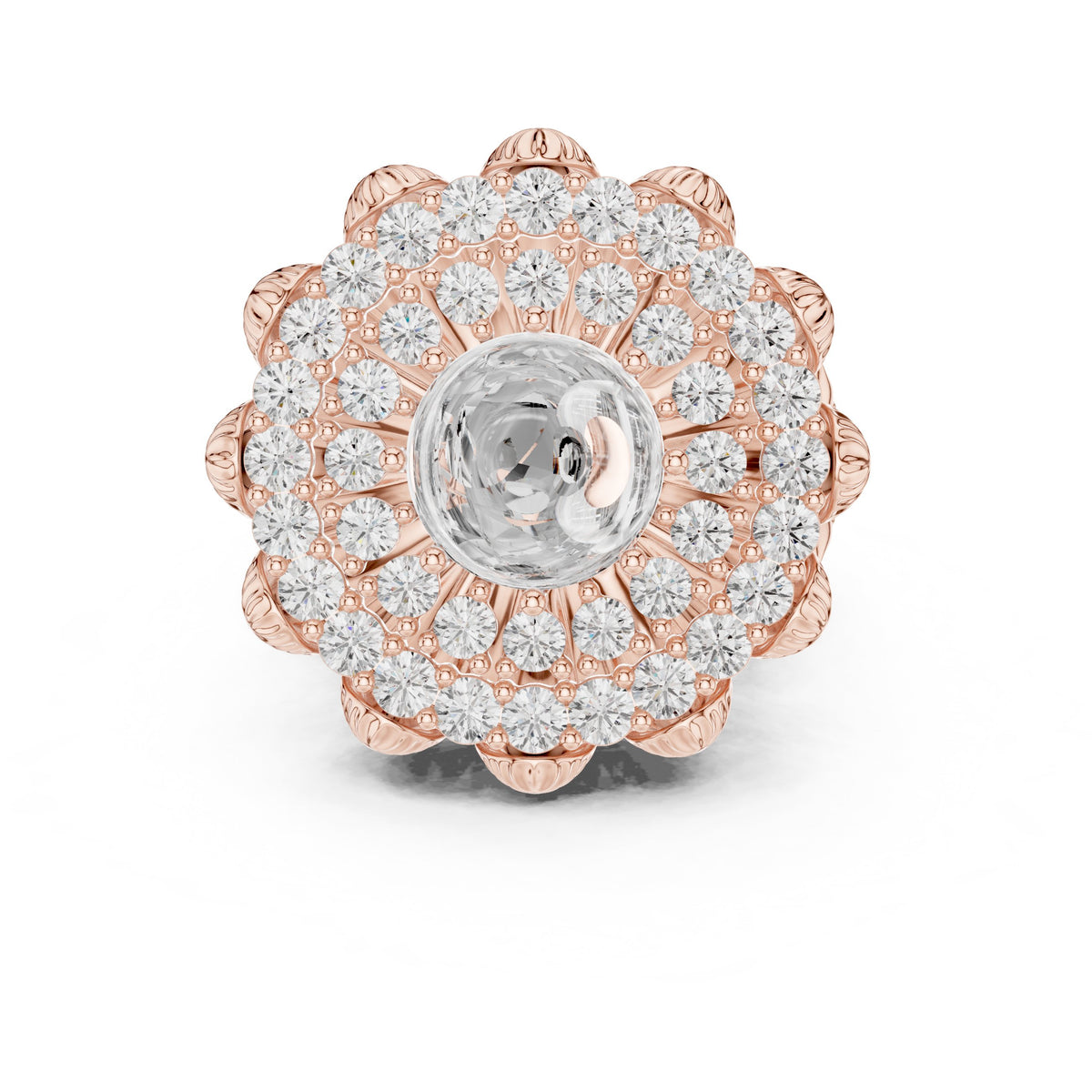 Round Diamond Floral Medallion Cocktail Ring