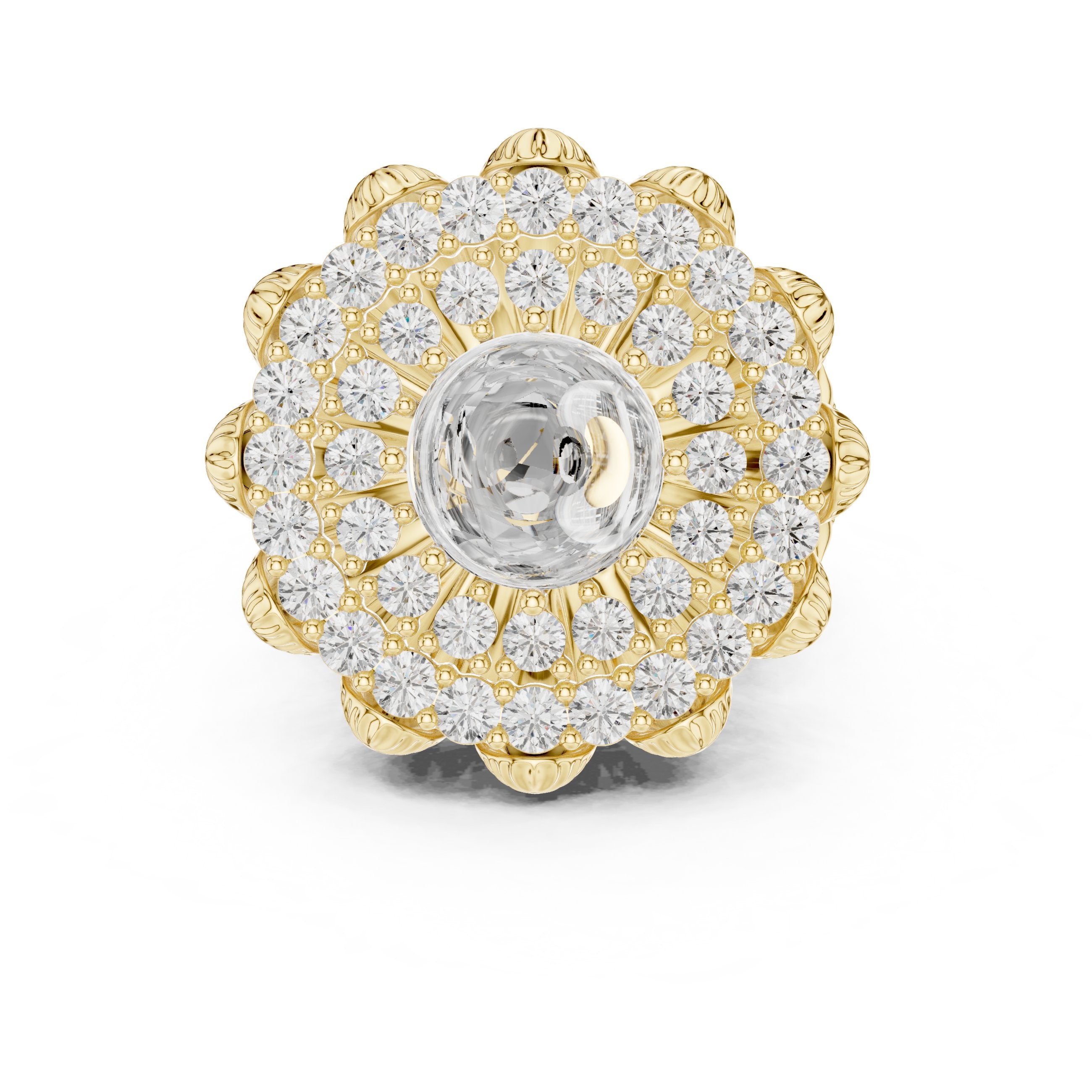 Round Diamond Floral Medallion Cocktail Ring in Yellow Gold - VYKA Diamonds